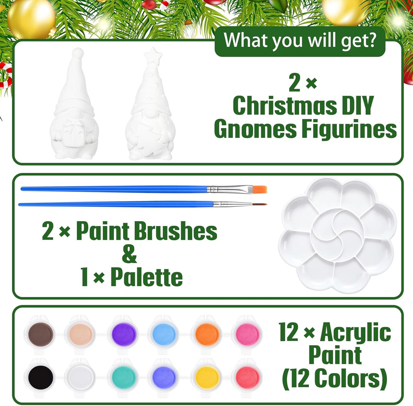 2 Pack Christmas Ready to Paint Your Own Gnome Statues, 4 Inches Mini Garden Blank Ceramics to Paint
