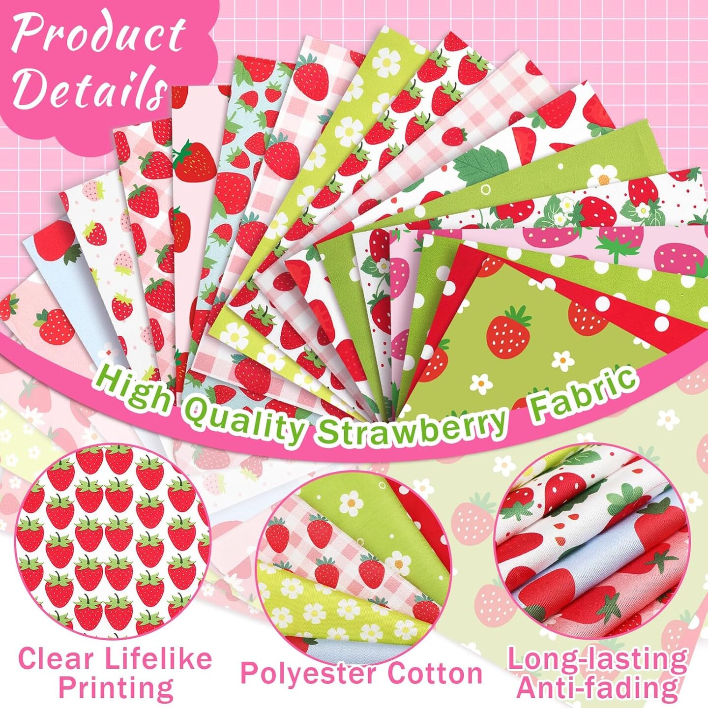 20 Pcs 10&#x27;&#x27;x10&#x27;&#x27; Quilting Fabric Square Summer Strawberry Quiltted Fabric