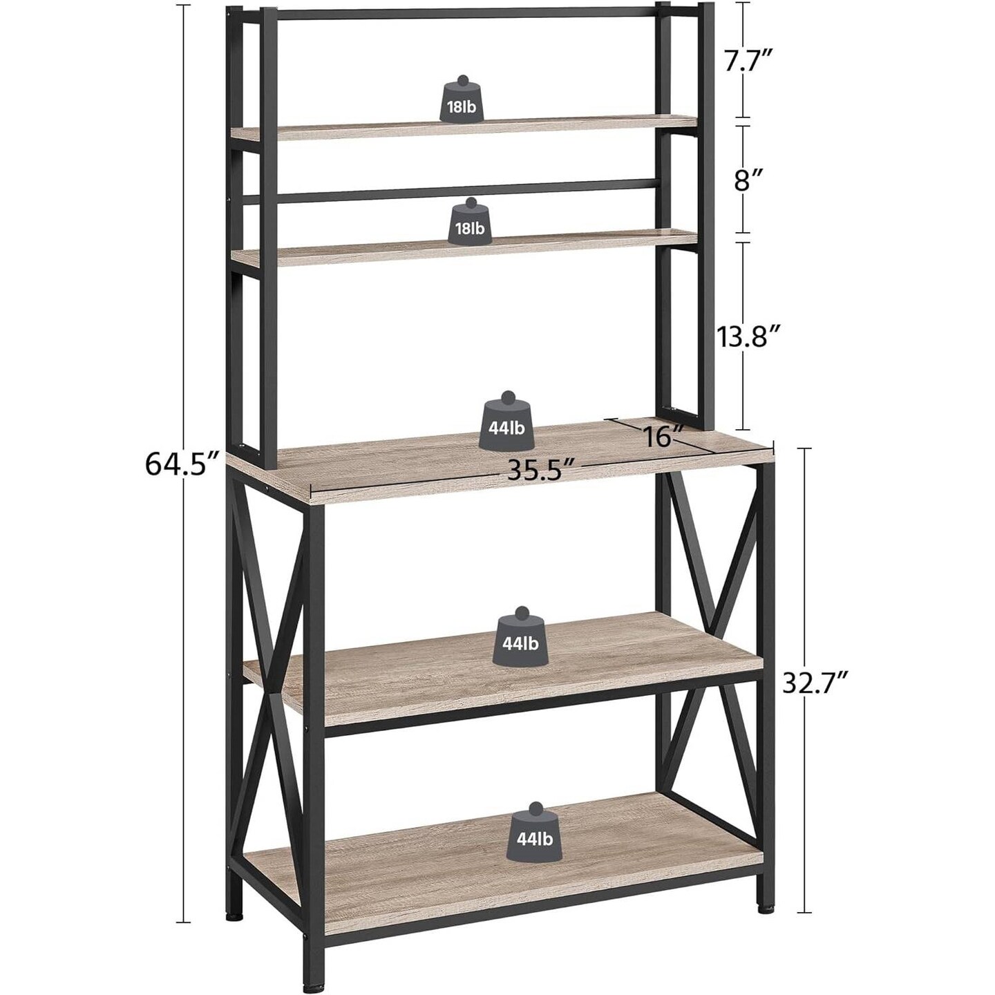 Wood Metal 5-Tier Adjustable Baker’s Rack for Kitchen and Living Room Storage