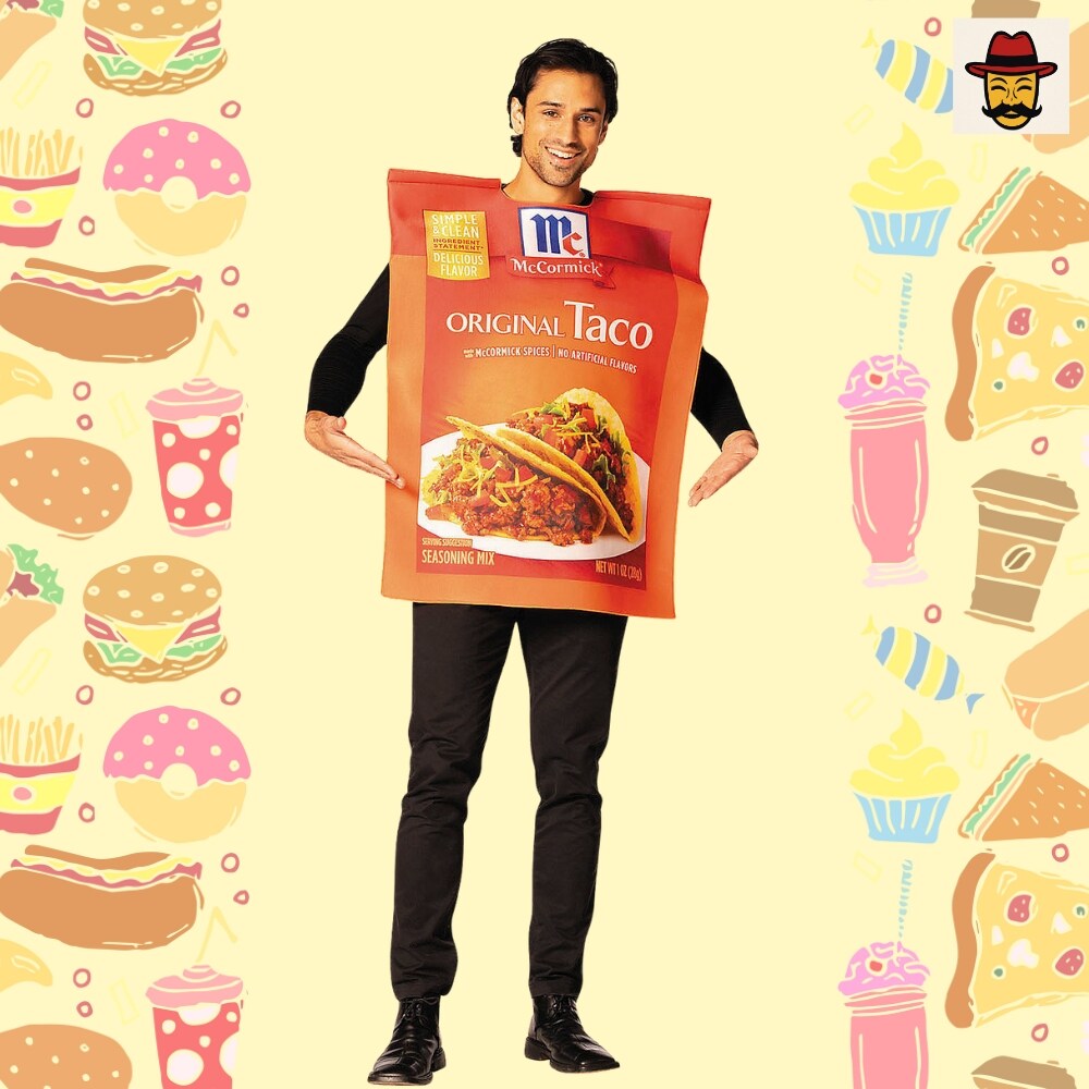 Adults McCormick Taco Seasoning Packet Costume Funny Food Tunic with Realistic Print Front