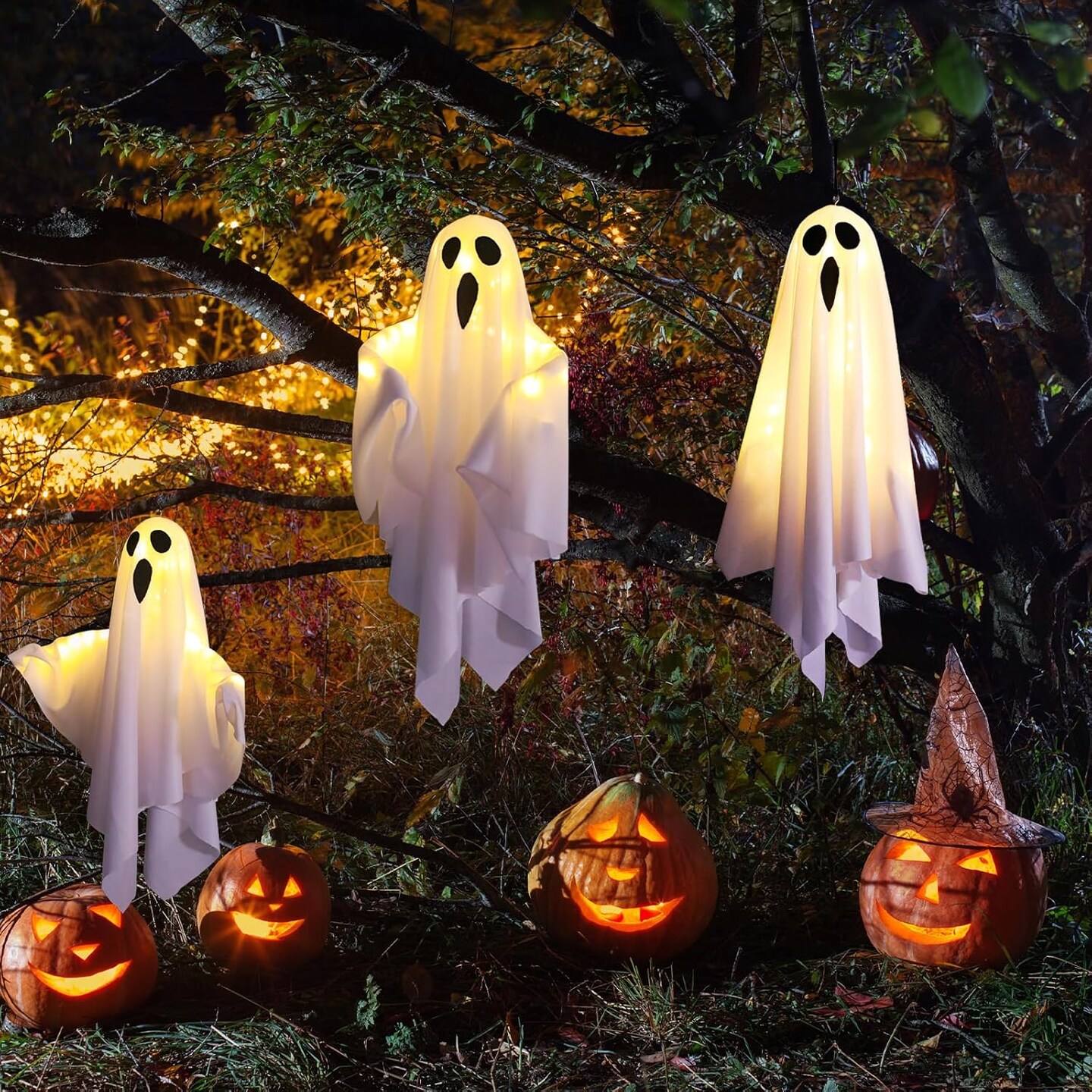 3PCS Halloween Hanging Light up Ghost