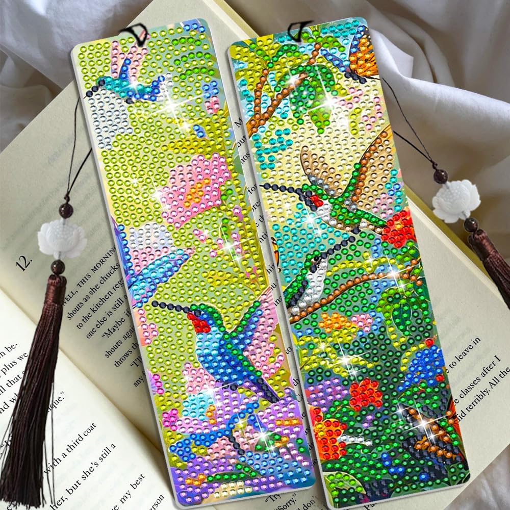 6PCS Diamond Art Bookmarks – Hummingbird DIY Acrylic Diamond Painting Kits for Adults, Book Lovers & Craft Enthusiasts