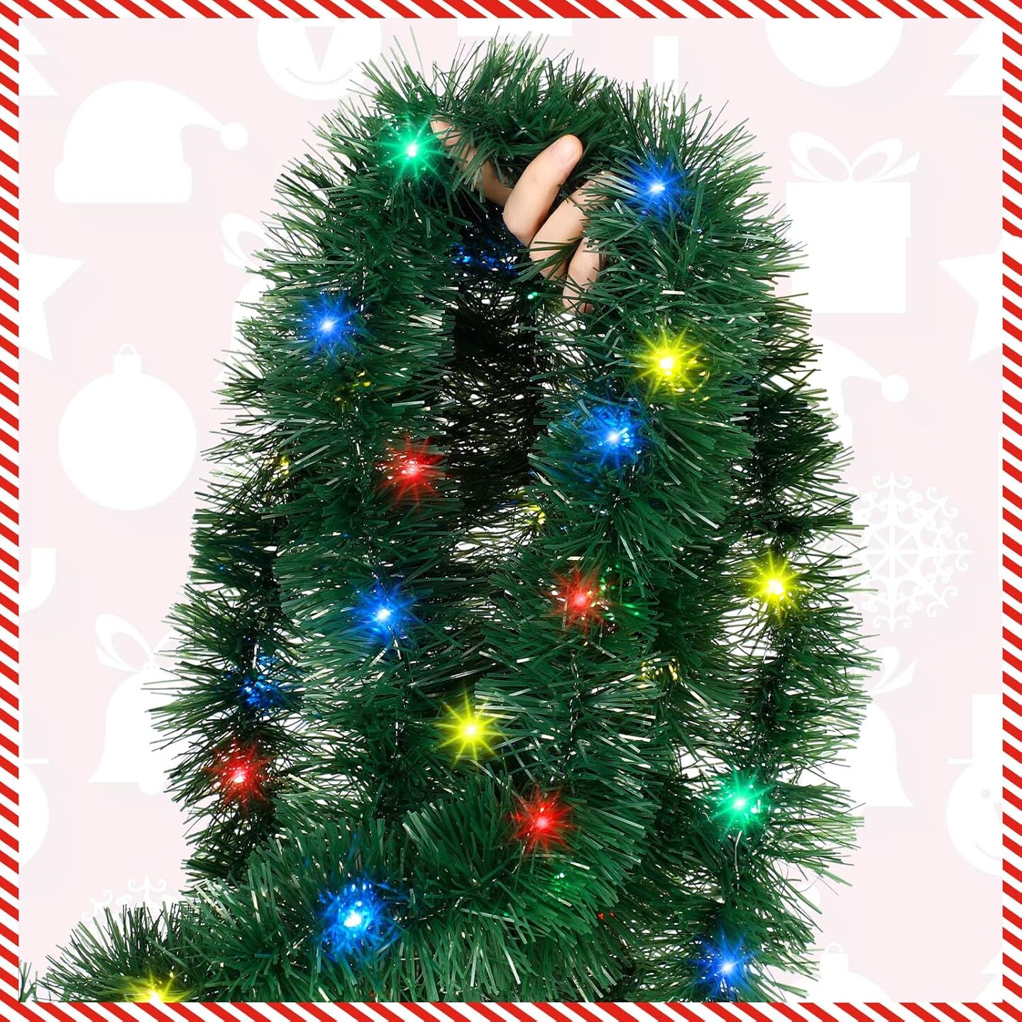 16.4 ft Christmas Tinsel Garland Lighted Metallic Twist Tree Decoration (Multicolor, Green)