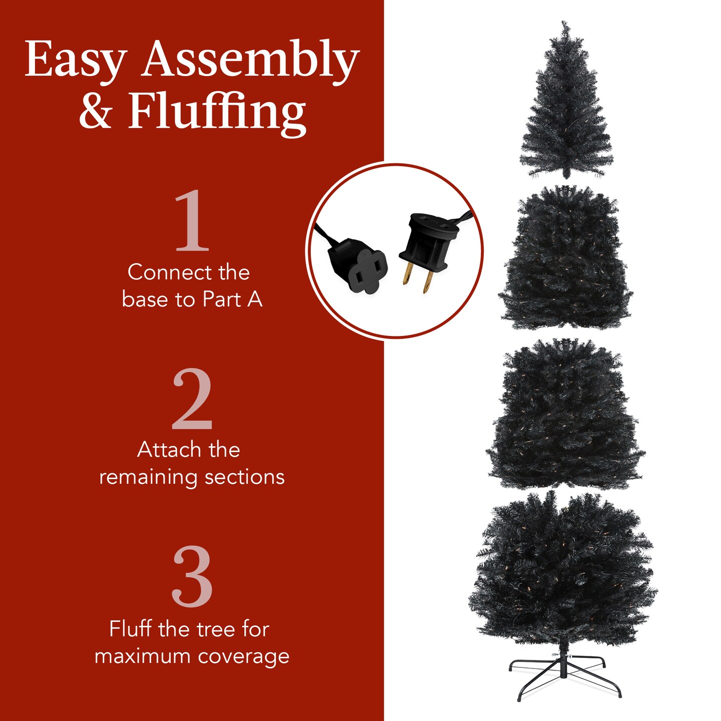 Best Choice Products Pre-Lit Black Artificial Christmas Tree, Holiday Pencil Tree w/ Metal Base