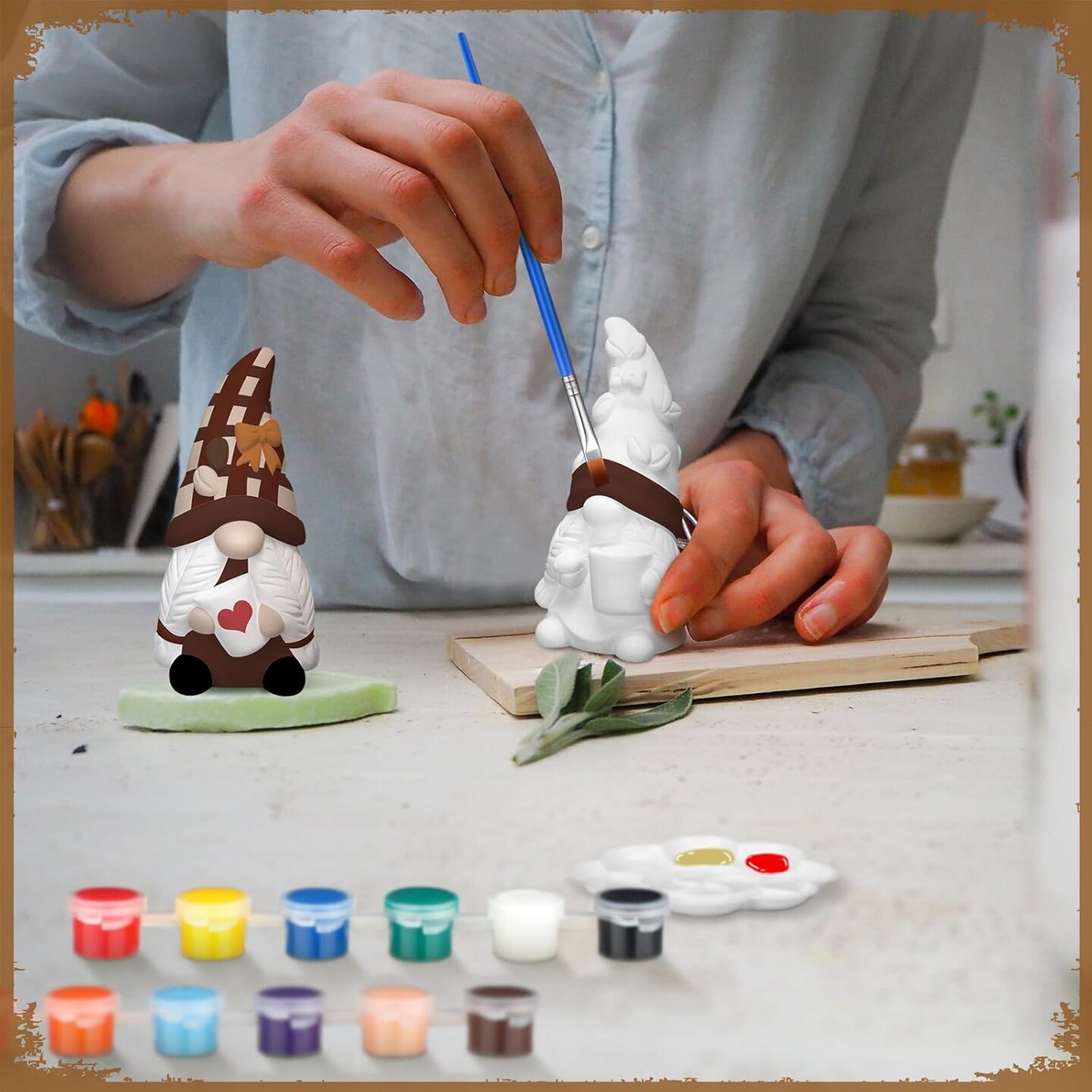6 Sets Ready to Paint Your Own Coffee Gnome Statue, 4" Mini Paintable Ceramics Blank Coffee Gnome Figurine