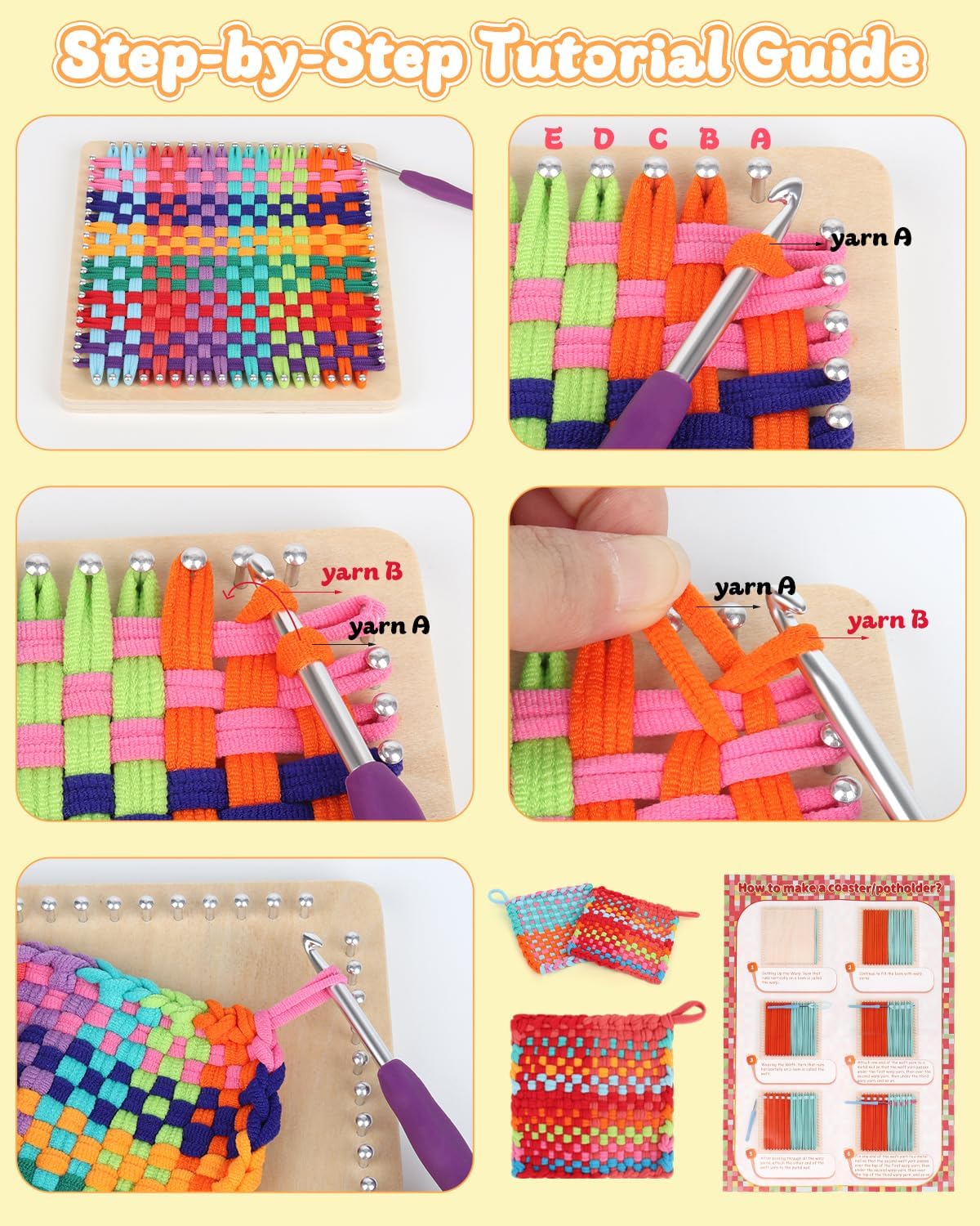 Weaving Wooden Potholder Loom Kit with 192 Weaving Loops