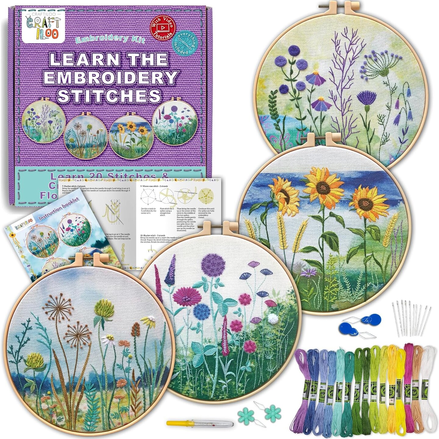 4 Pack Embroidery Kit for Beginners Stamped Cross Stitch Kits for Beginners
