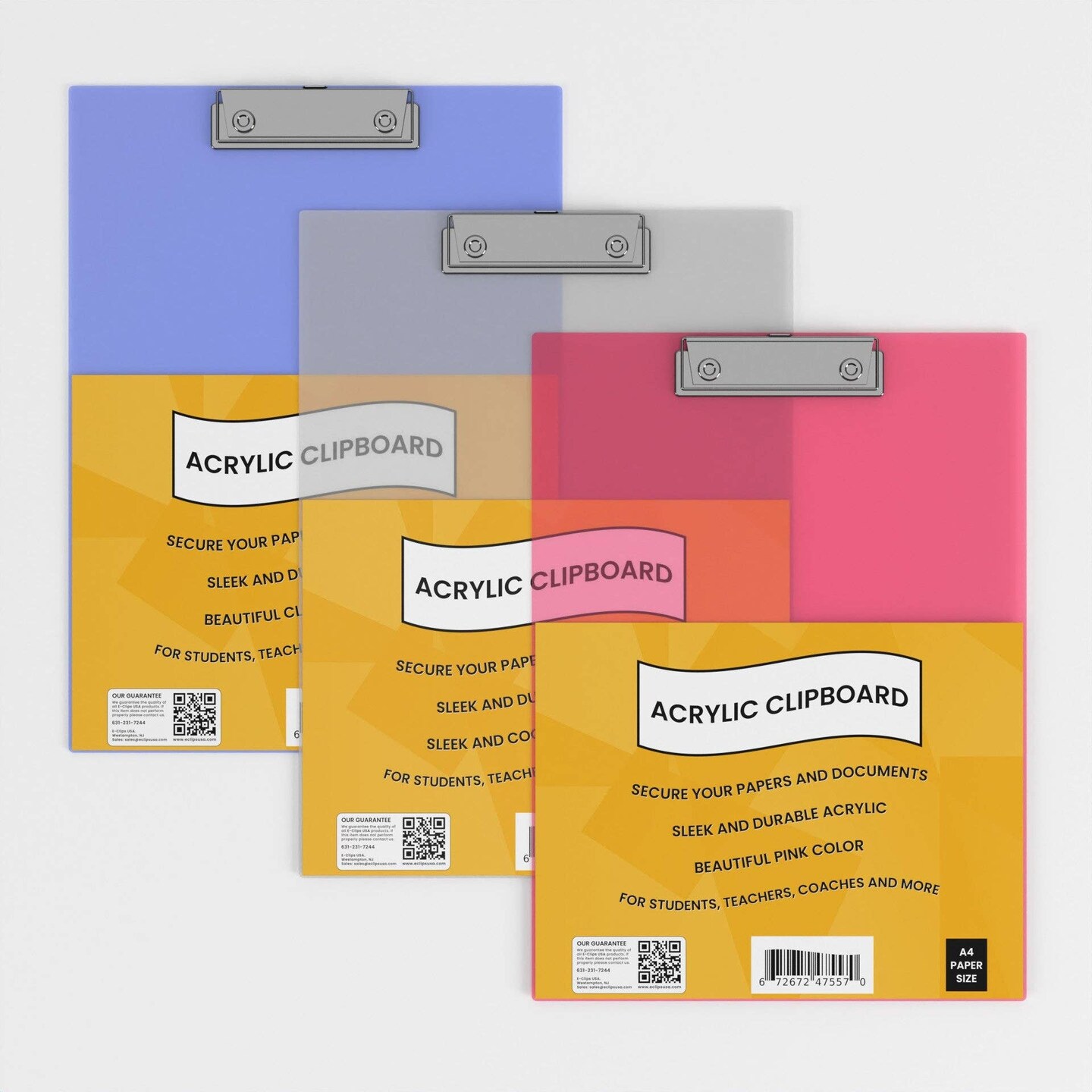 Acrylic Clipboards 9x12 in. A4 – Assorted Colors – 36 Count