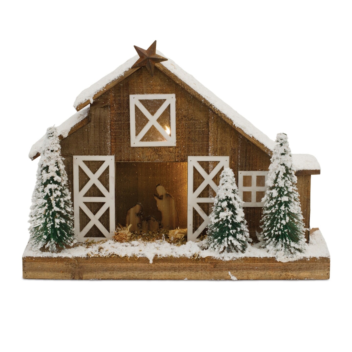 Melrose LED Lighted Flocked Nativity Stable Christmas Decoration - 19.5&#x22; - Brown
