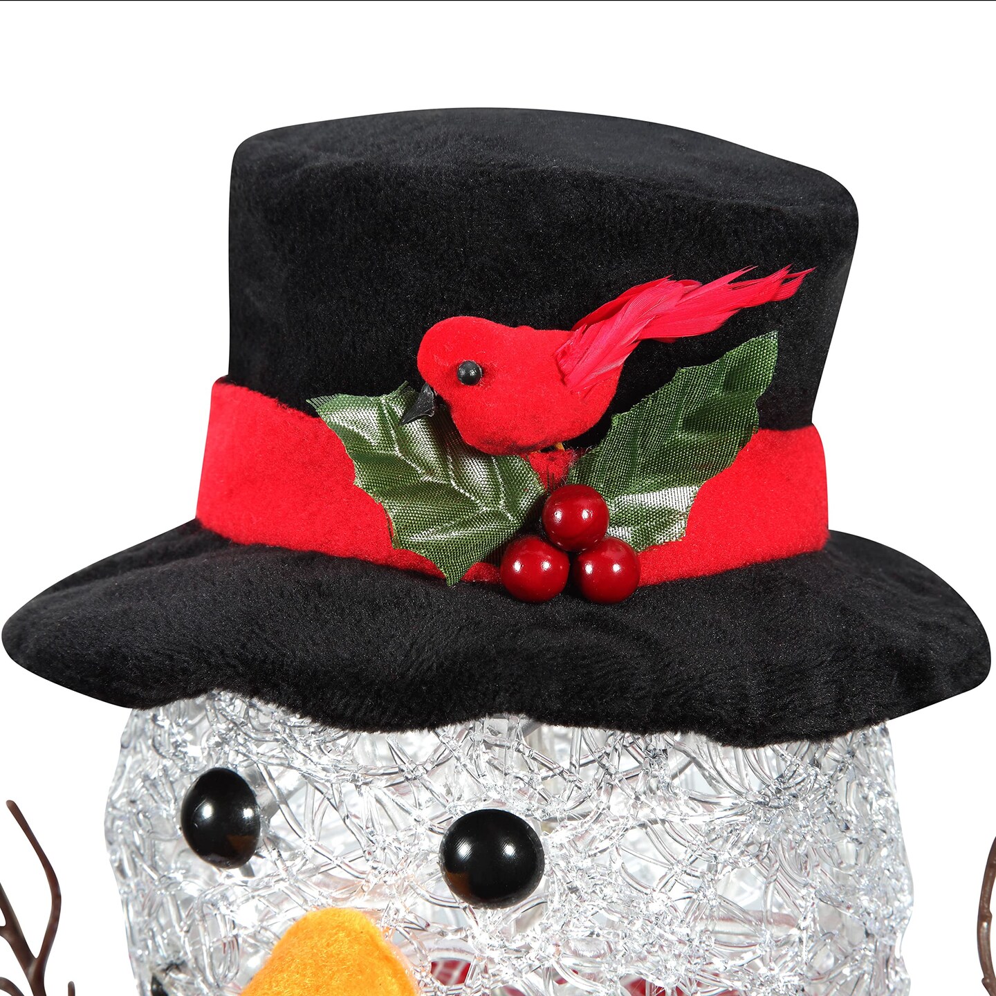 Haute Decor 17 inch Tall Spun Acrylic Snowman with Battery Operated LED Lights - Christmas and Winter Holiday Decoration for Table, Mantel, Counter, Hearth, Desk