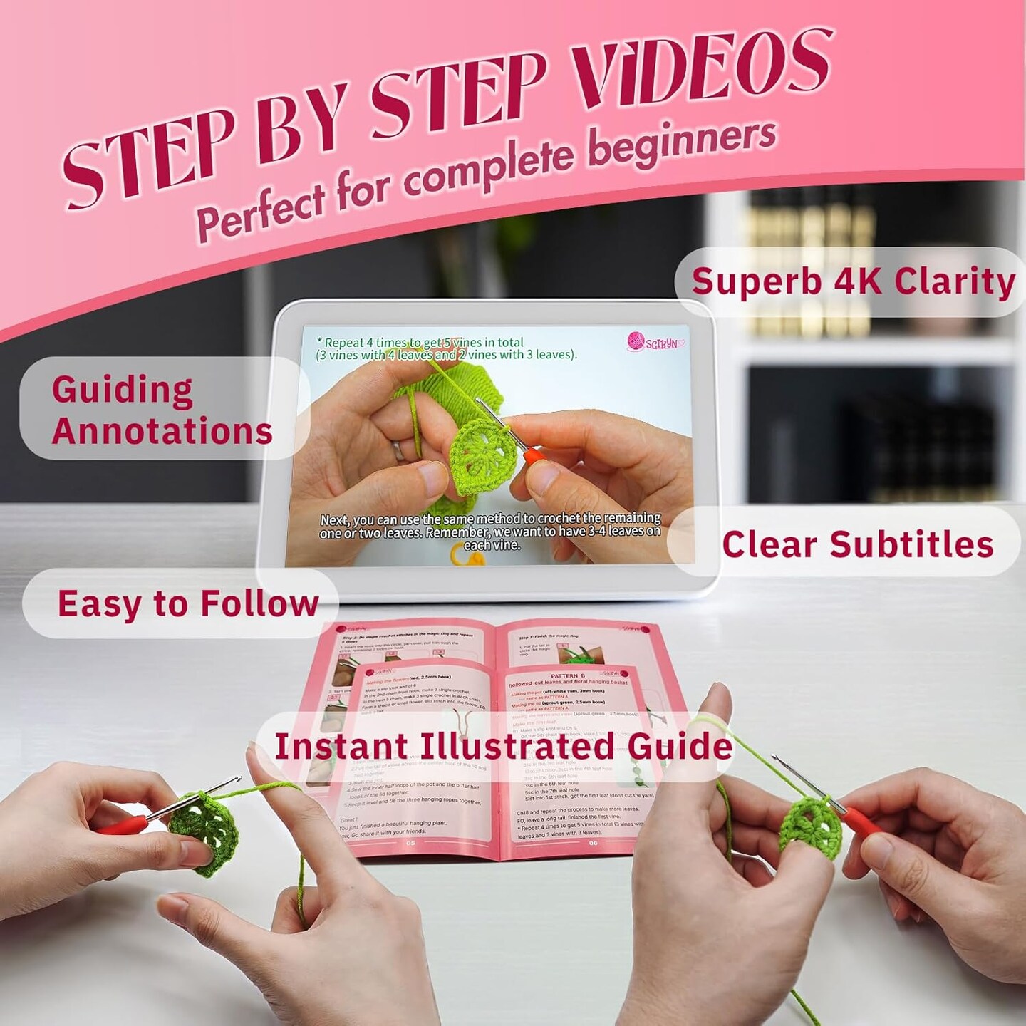 Crochet Kit for Beginners with Step-by-Step Video Tutorials, Granny Squares Beginners Starter Crochet Kit for Women Knitting Kits Learn to Crochet Set (Granny Squares)