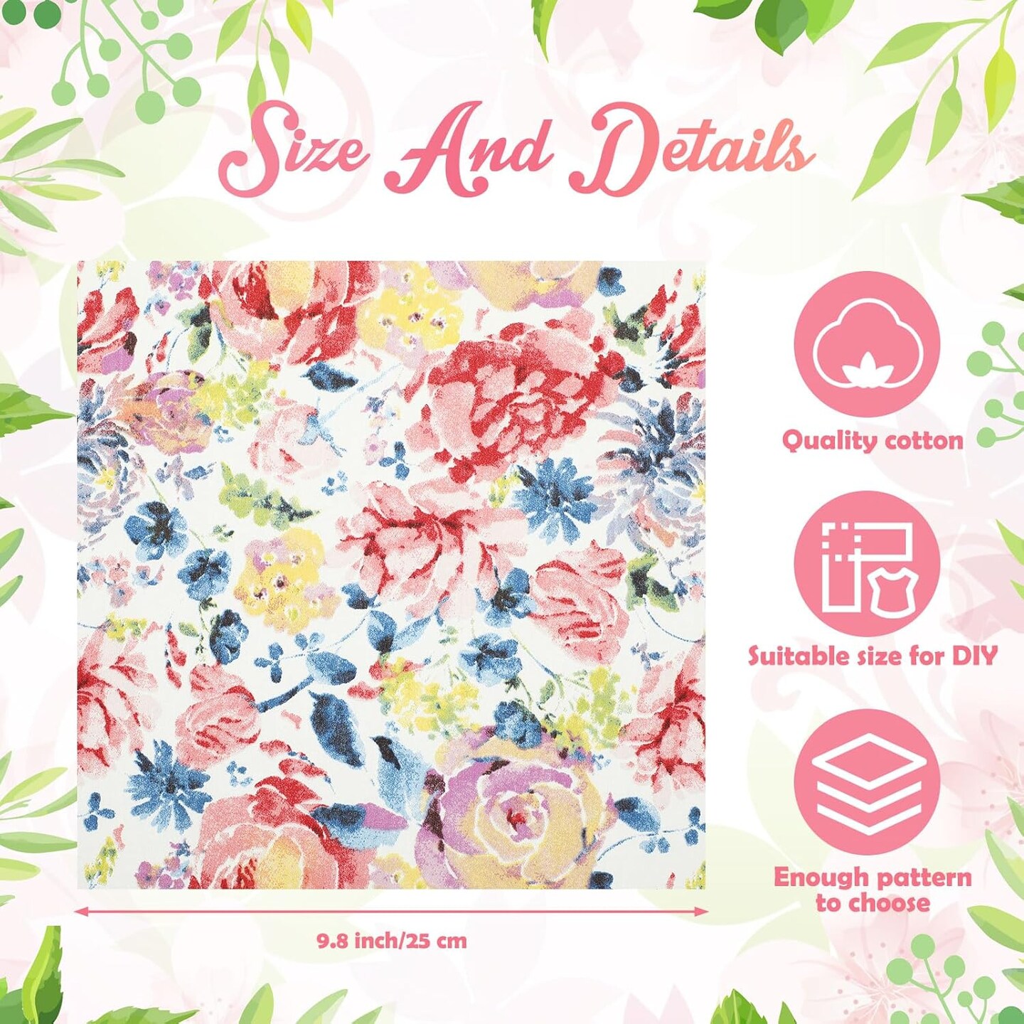 30 Pcs 10&#x22; Quilting Cotton Fabric Squares Floral Precut Fabric