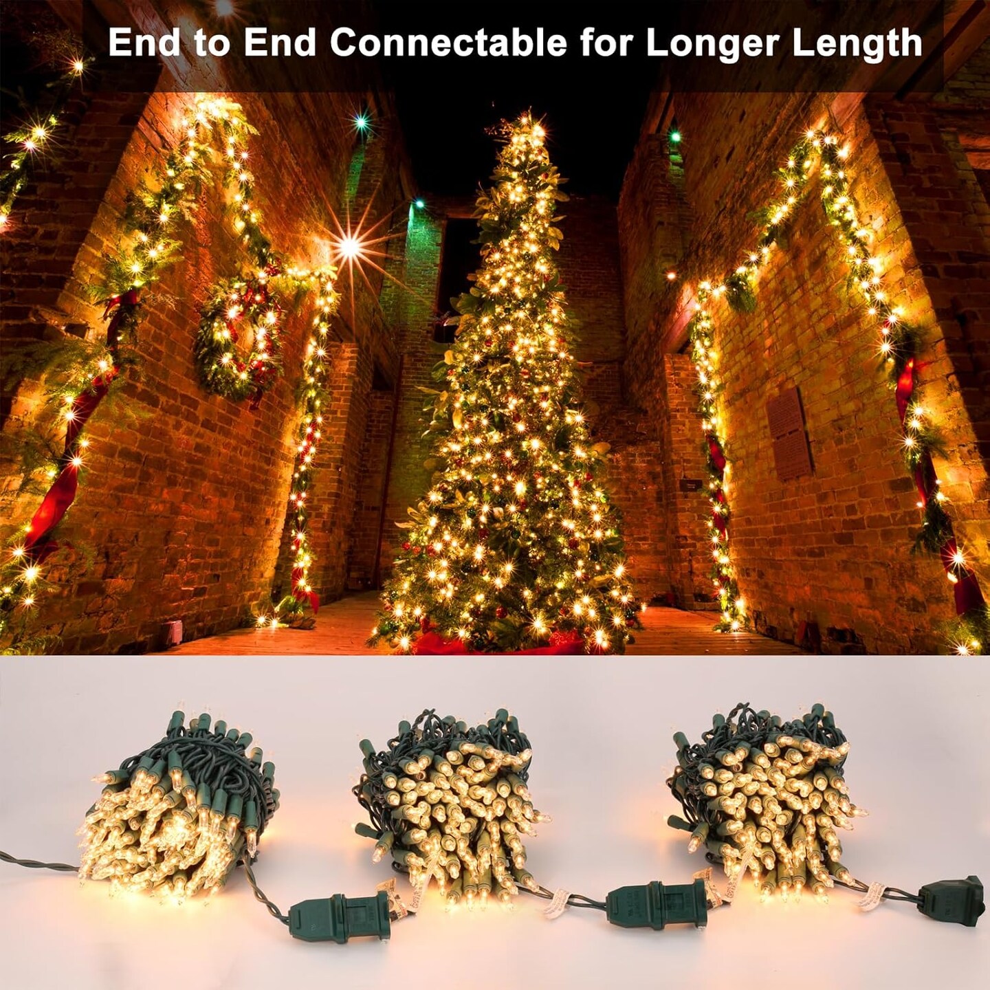 Clear 300-LED Christmas String Lights – 2 Pack, 69.6 ft Incandescent Warm White Mini Lights, Connectable, UL Certified, Green Wire – Indoor & Outdoor Holiday, Tree, Patio, Party Decor (Warm White)