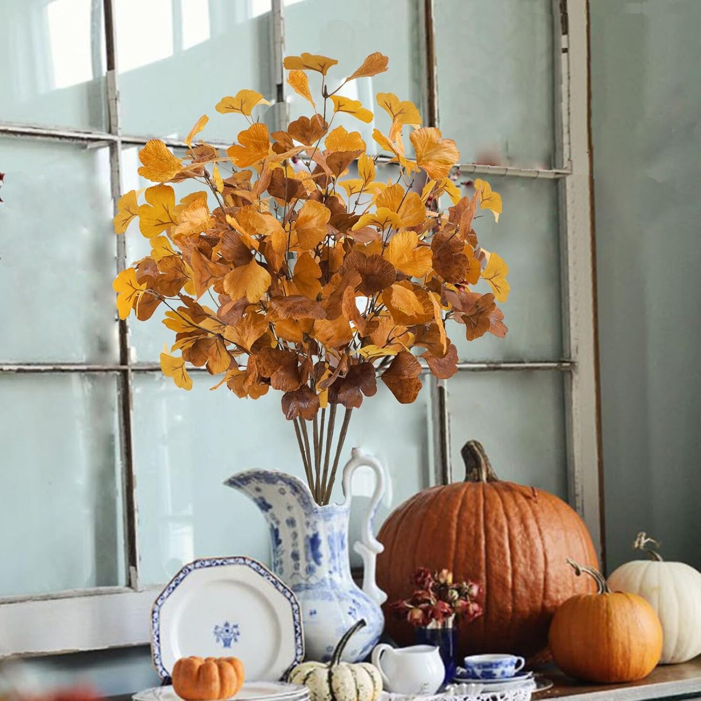 6 Pcs Artificial Fall Ginkgo Leaves Stems