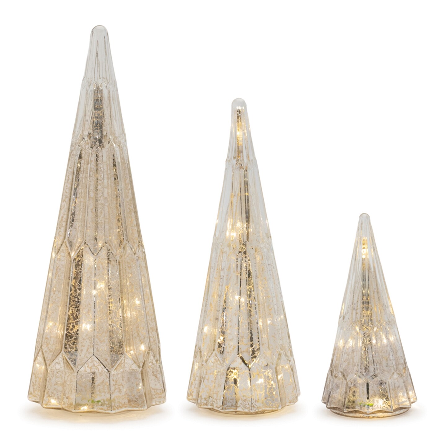 Melrose LED Lighted Geometric Glass Tree Christmas Decorations - 15.75&#x22; - Set of 3