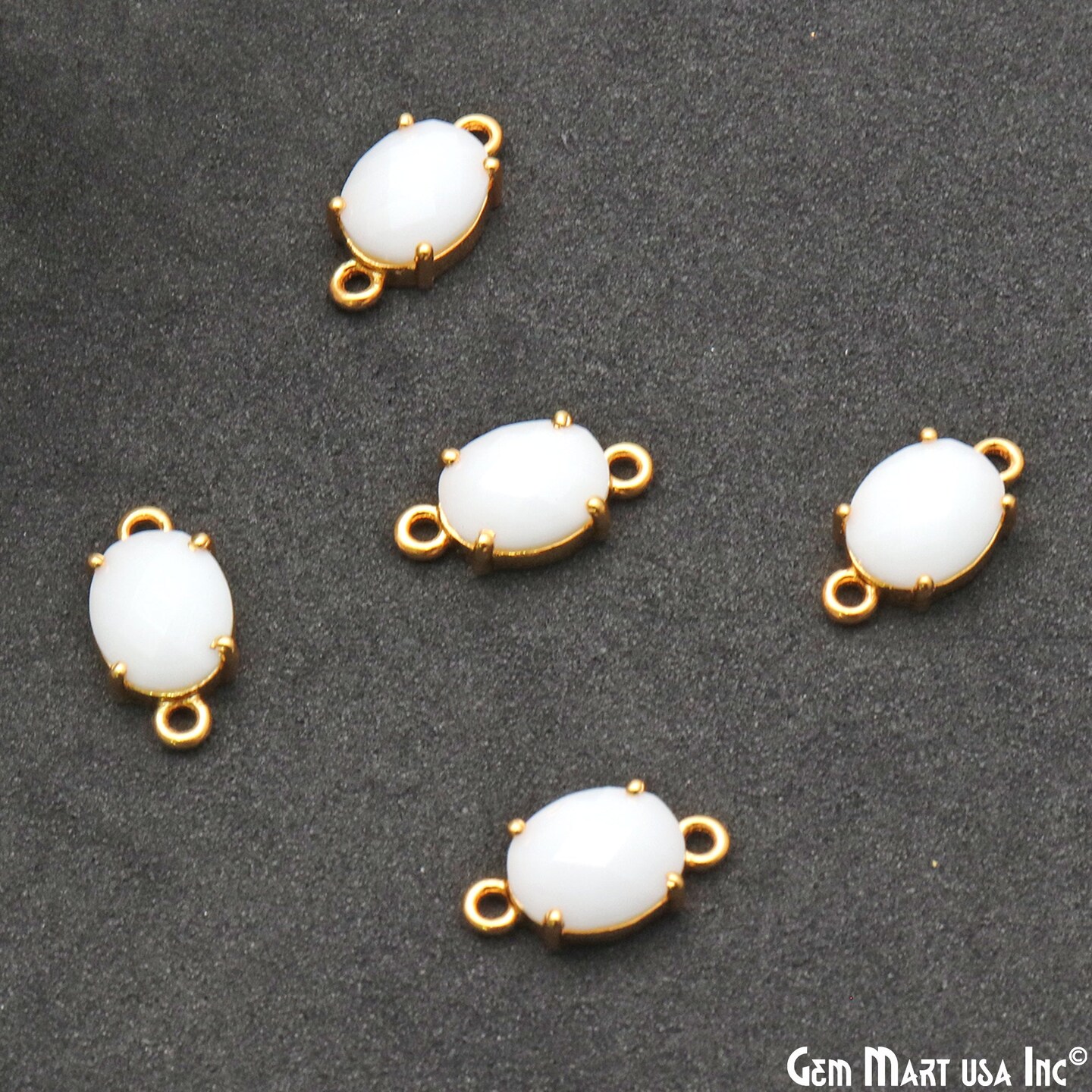 Gemstone Bracelet Charm, Oval 7x9mm Prong Setting, Gold Plated Double Bail, Connector Pendant, GemMartUSA (50235)