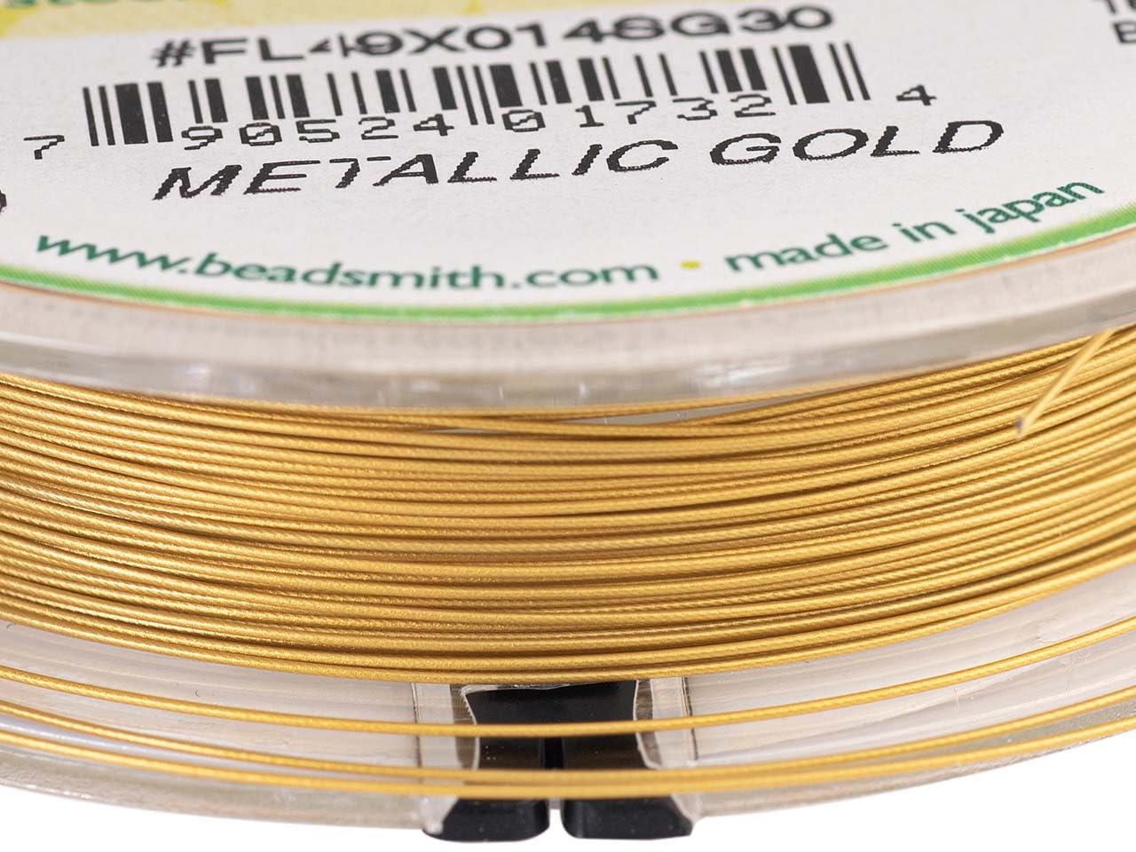 The Beadsmith Flex-Rite Beading Wire - Stainless Steel Micro Flexible Wire, 49 Strand, Gold, .014" Diameter, 30-Foot Spool, Nylon Coated