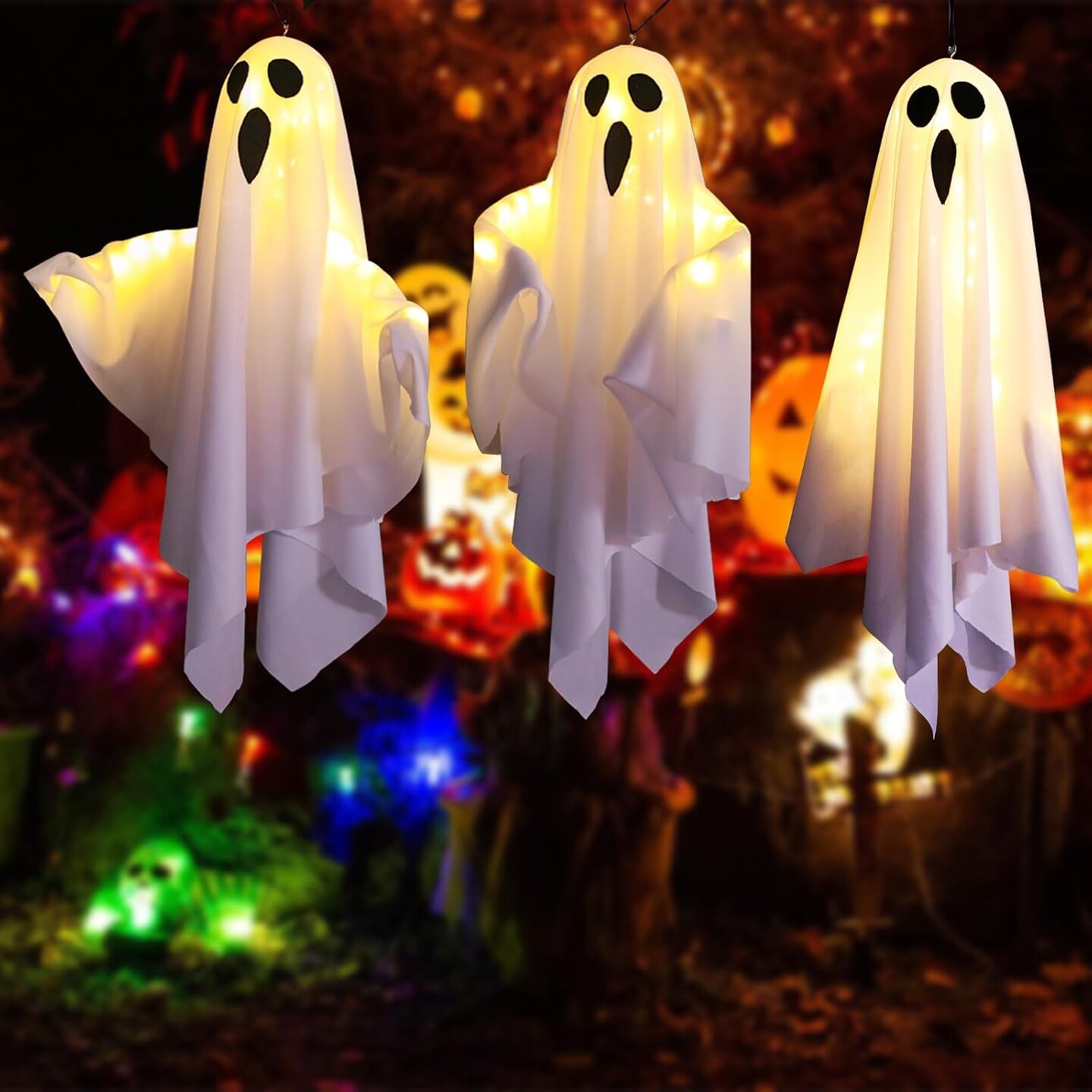 3PCS Halloween Hanging Light up Ghost