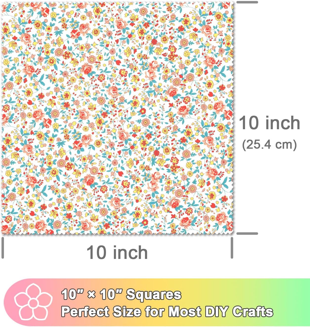 42 Pieces 10″ Pre-Cut Floral Prints Cotton Fabric Squares — Layer Cake Quilting Fabric