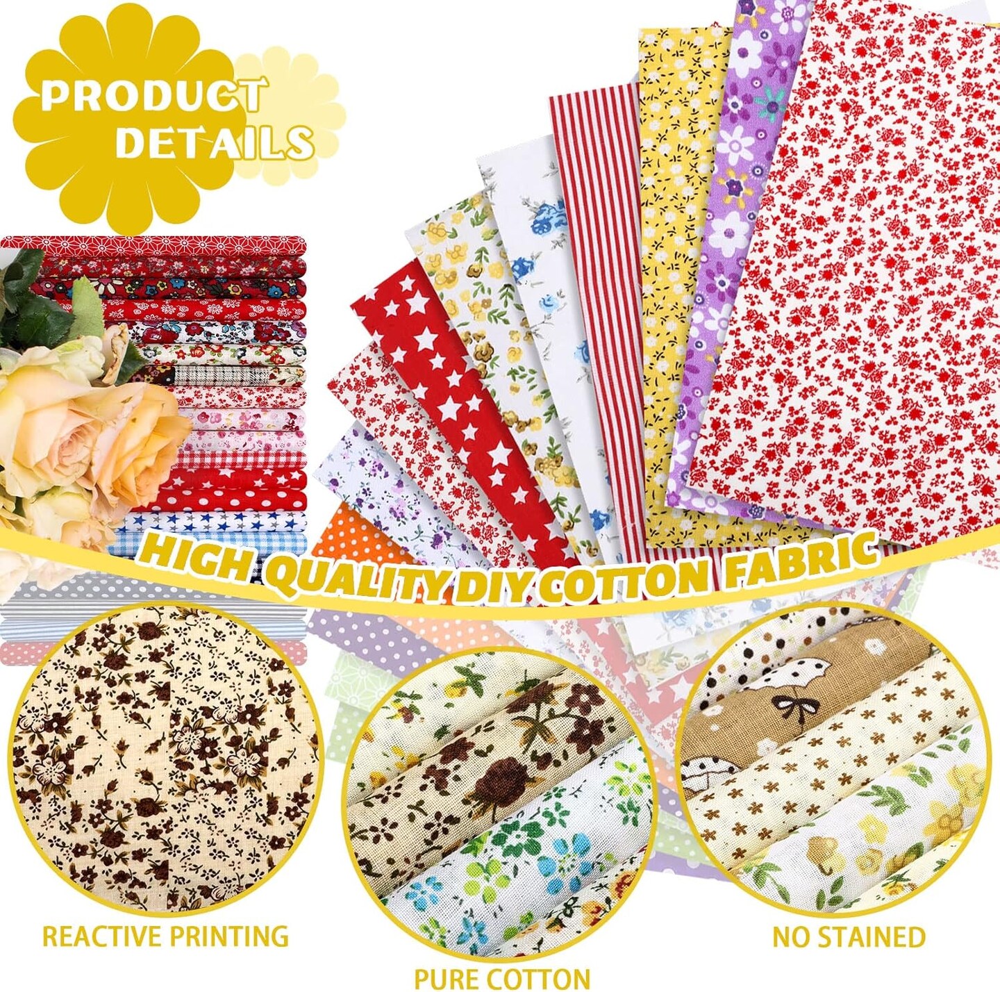 500 Pcs 4 x 4 Inch Cotton Fabric Squares Pre Cut Patchwork