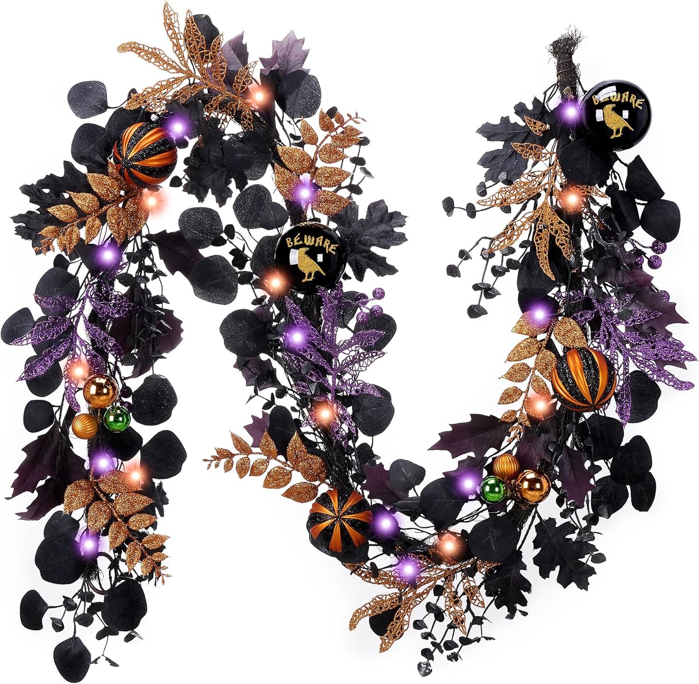 Halloween Garland for Mantel with Lights, 6 Feet Pre-Lit Jack-o&#x27;-Lantern Pumpkins