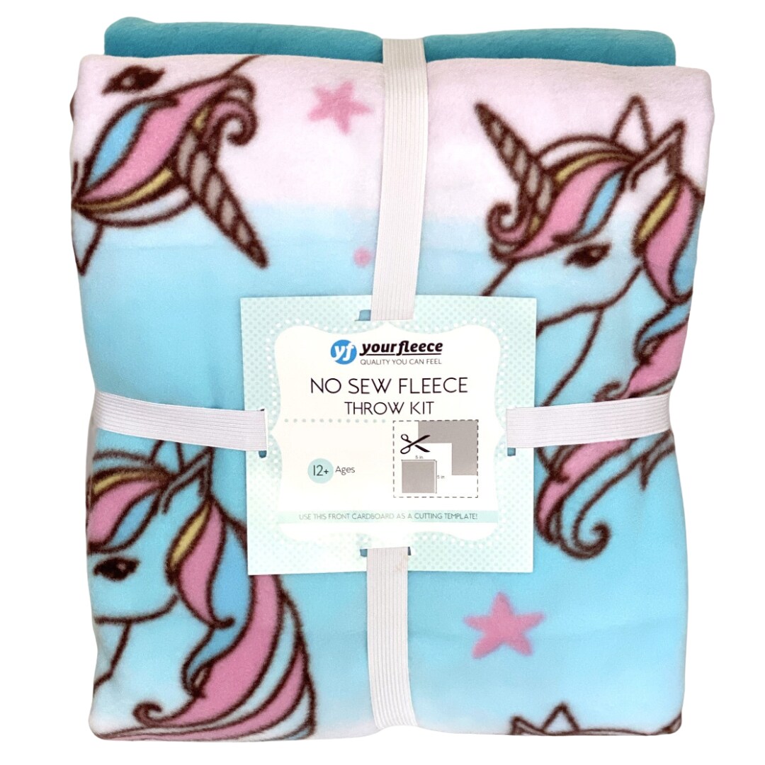 Unicorn Stars Anti-Pill Premium No-Sew Throw Fleece Fabric Kit (72x60)