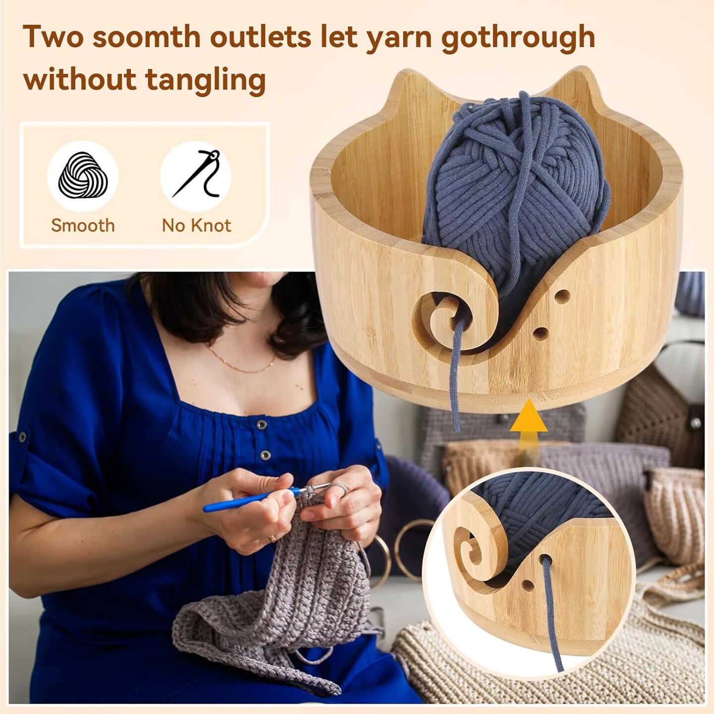 7 X 4inch Cat Yarn Bowl Set, Wooden Yarn Bowls for Crocheting