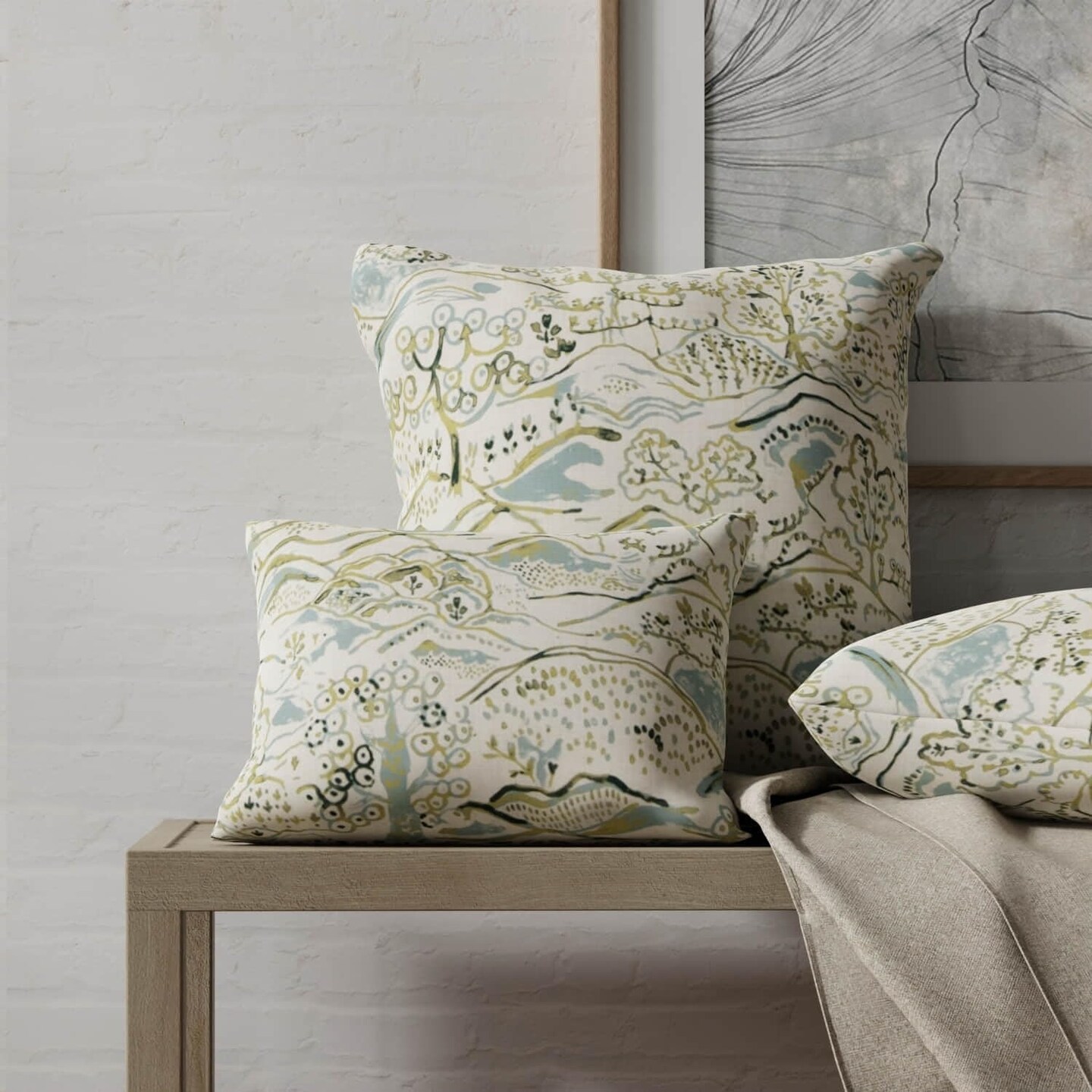Green Stain Resistant Performance Toile Print Upholstery Fabric by The Yard - SKU: Grace Fern