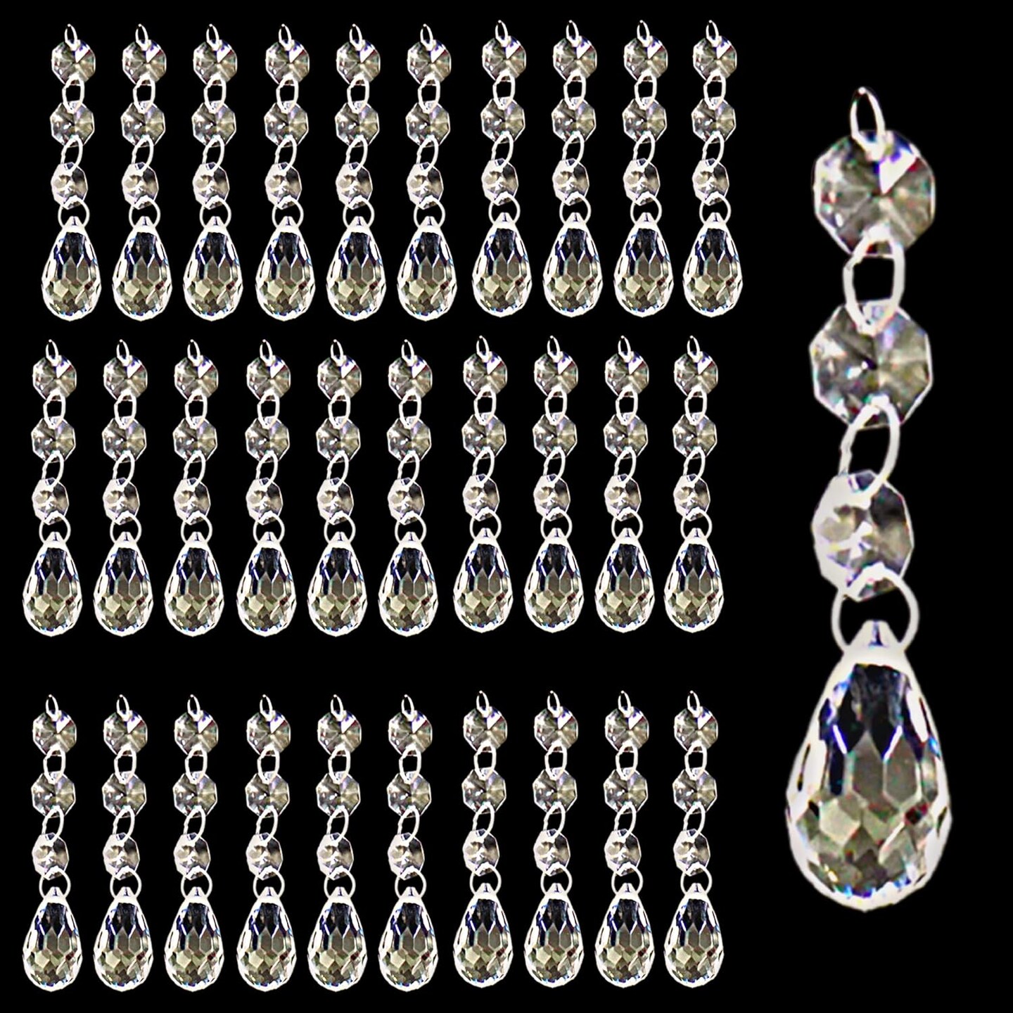 4E’s Novelty 26-Pack Teardrop Acrylic Crystal Ornaments – 3.5" Bling Drops for Christmas Decor