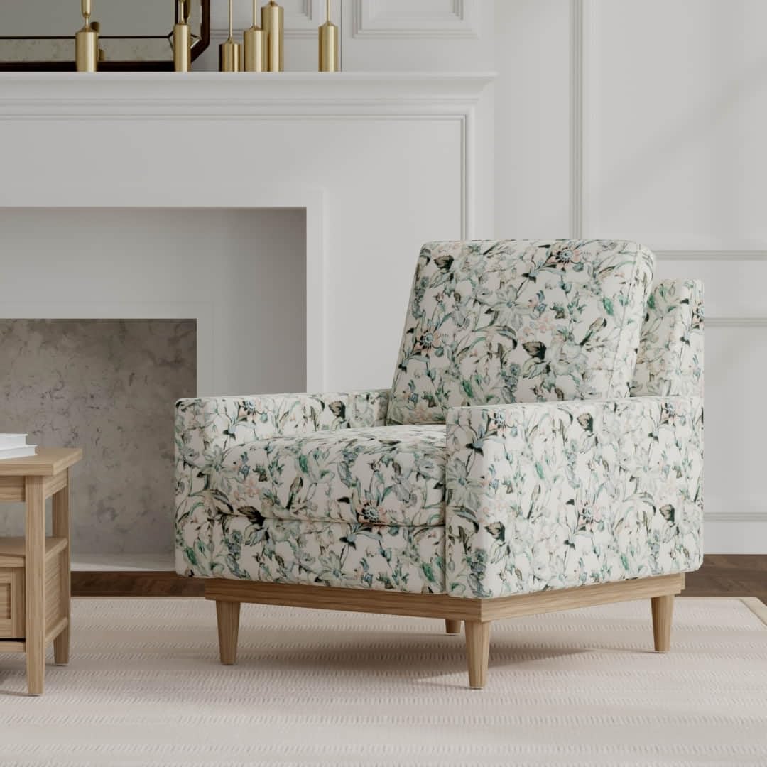 Aqua Stain Resistant Performance Pet Friendly Abstract Floral Linen Look Print Upholstery Fabric by The Yard - SKU: Titus Seacrest