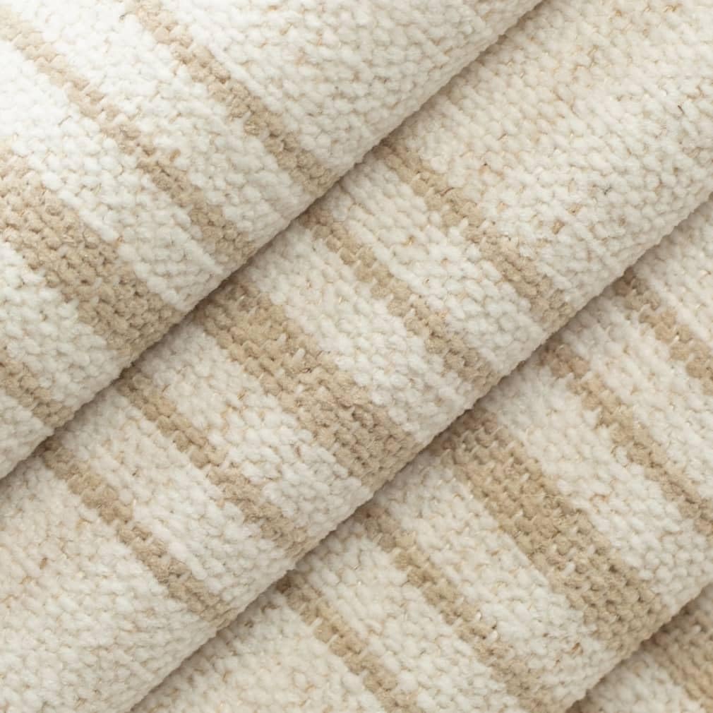 Natural Stain Resistant Performance Pet Friendly Stripe Linen Look Woven Pattern Upholstery Fabric by The Yard - SKU: Johnny Sand