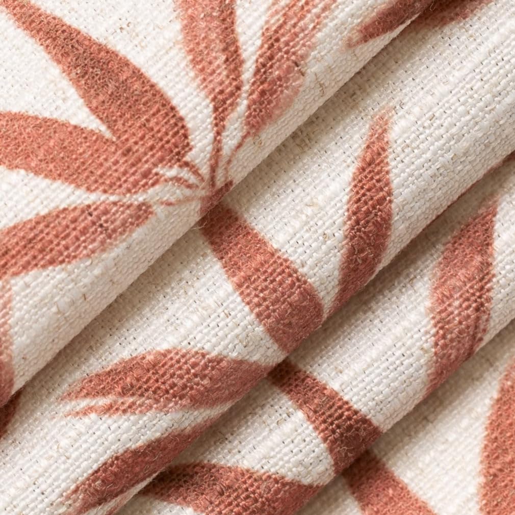 Orange Leaves Linen Look Print Upholstery Fabric by The Yard - SKU: Harmony Paprika