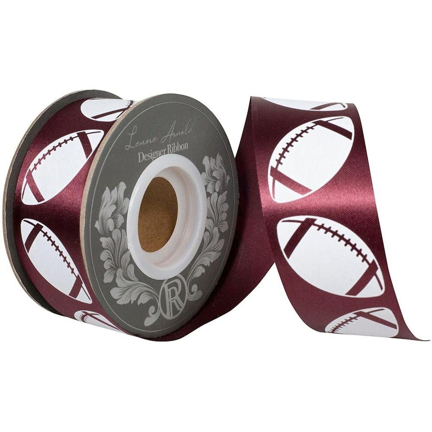 1 3/8 in Homecoming Football Ribbon: Burgundy/White (25 Yards)