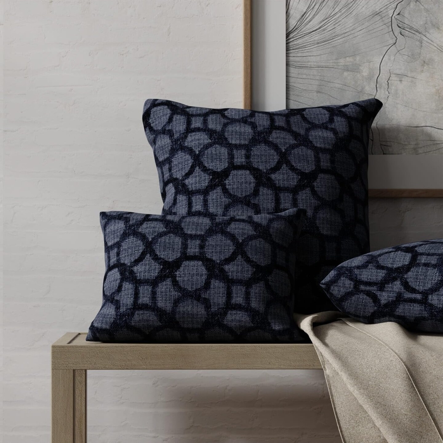 Blue Geometric Woven Pattern Upholstery Fabric by The Yard - SKU: Boston Oxford