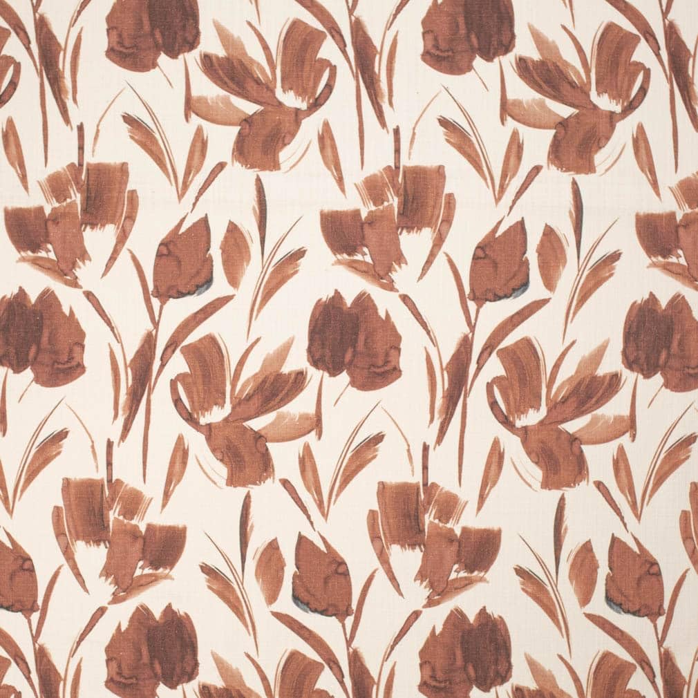 Red Floral Linen Look Print Upholstery Fabric by The Yard - SKU: Bowen Clay