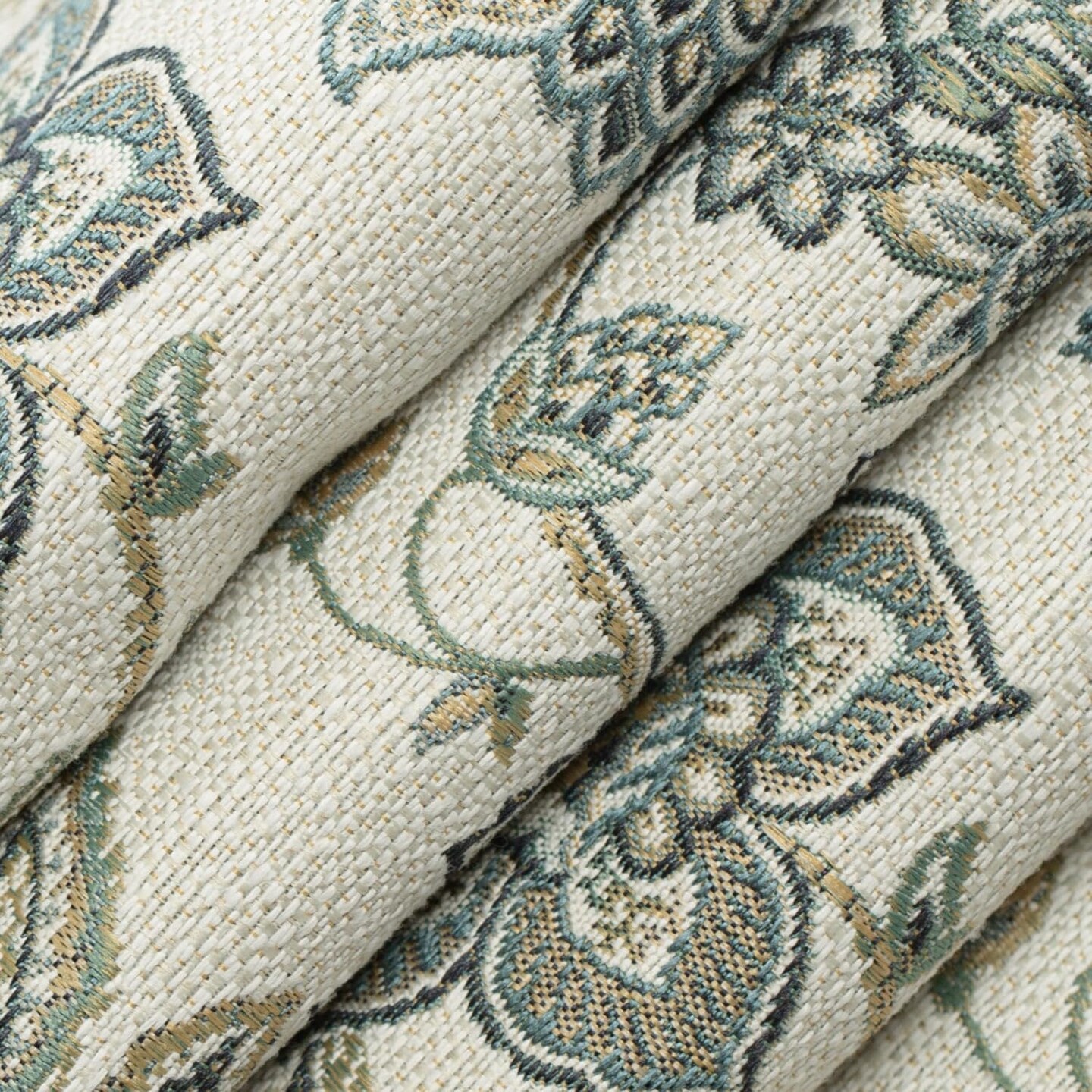 Aqua Floral Tapestry Woven Pattern Upholstery Fabric by The Yard - SKU: Santiago Meadow