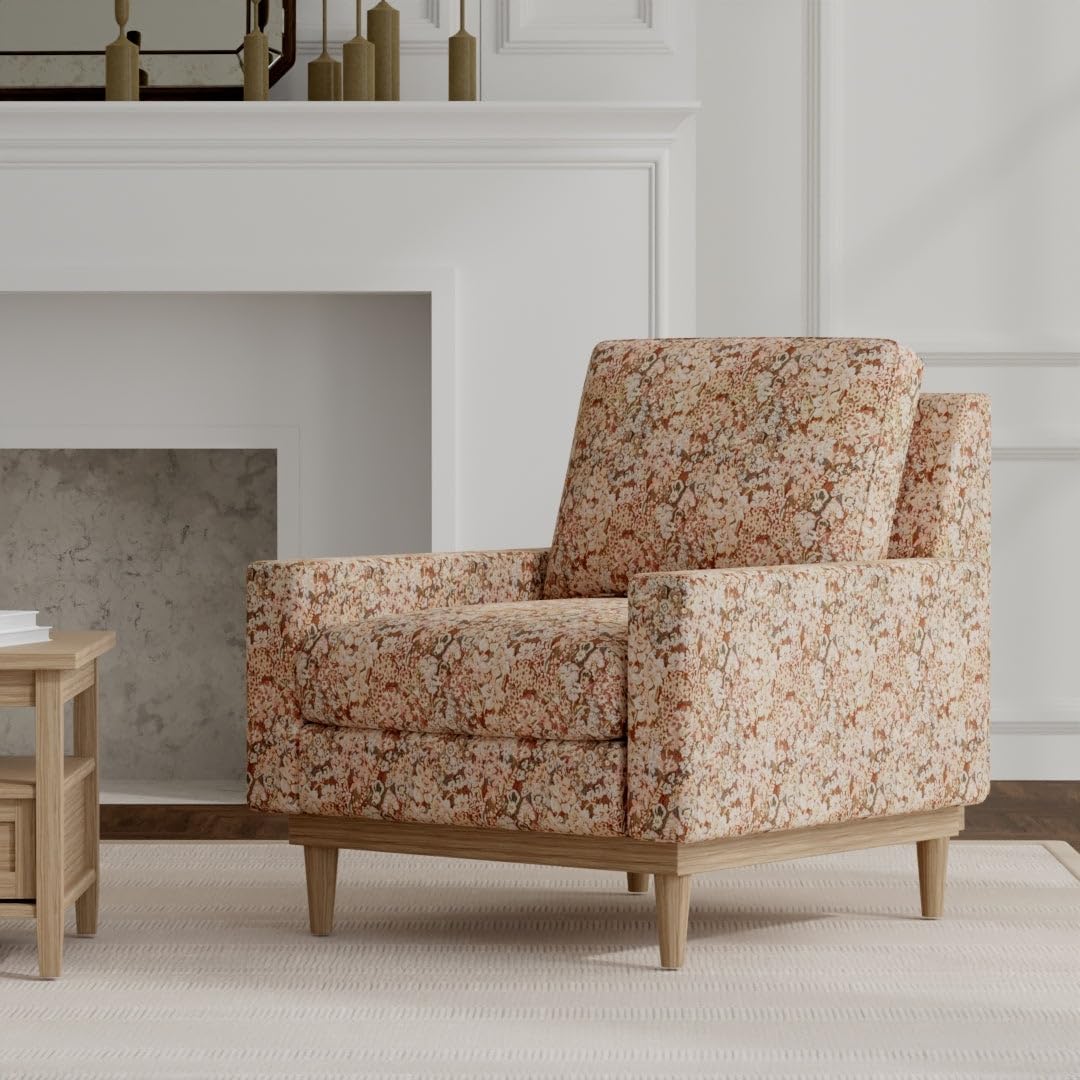 Brown Orange Rust Performance Grade Tapestry Woven Pattern Upholstery Fabric by The Yard - SKU: Petunia Mahogany