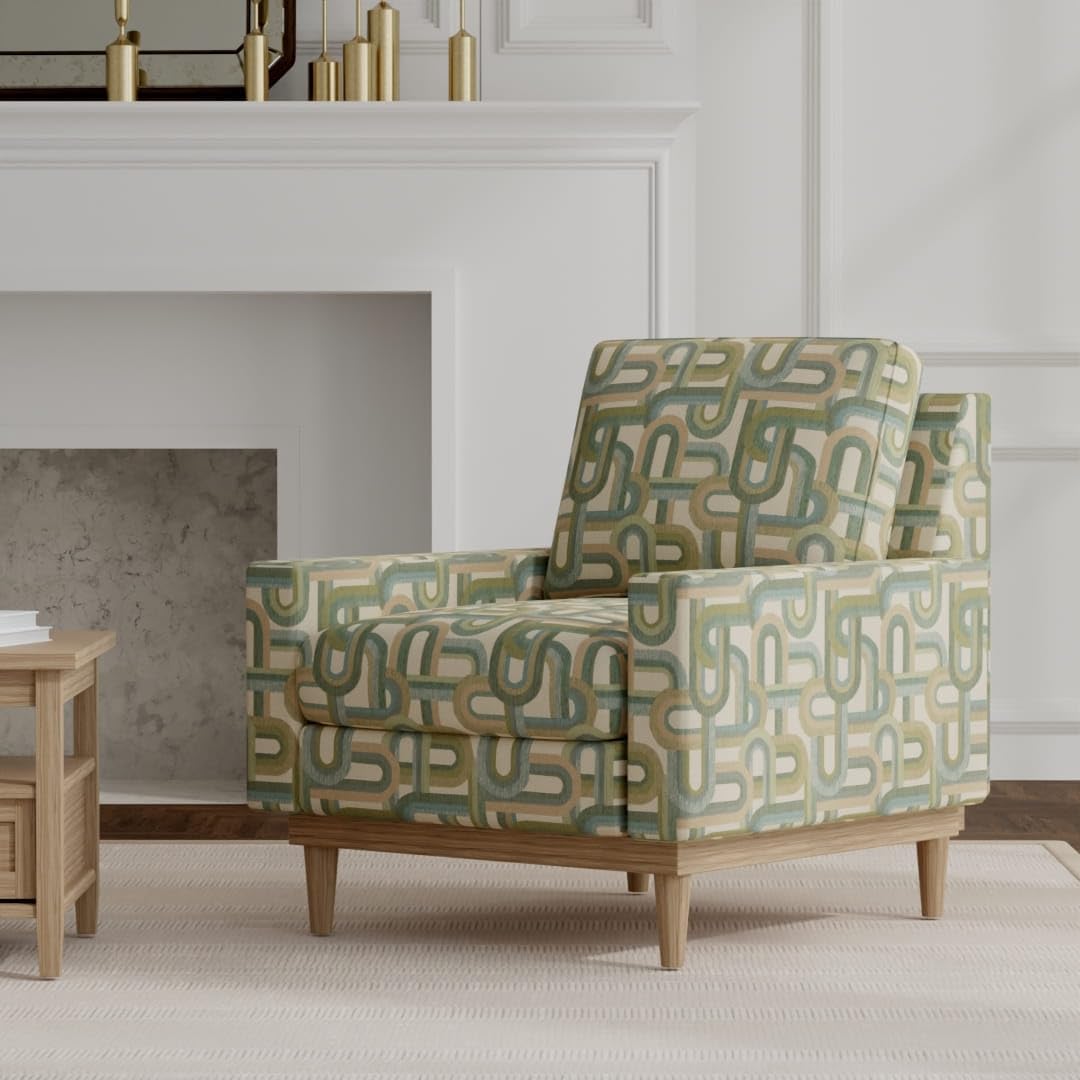 Green Made in America Abstract Woven Pattern Upholstery Fabric by The Yard - SKU: Belagio Sage