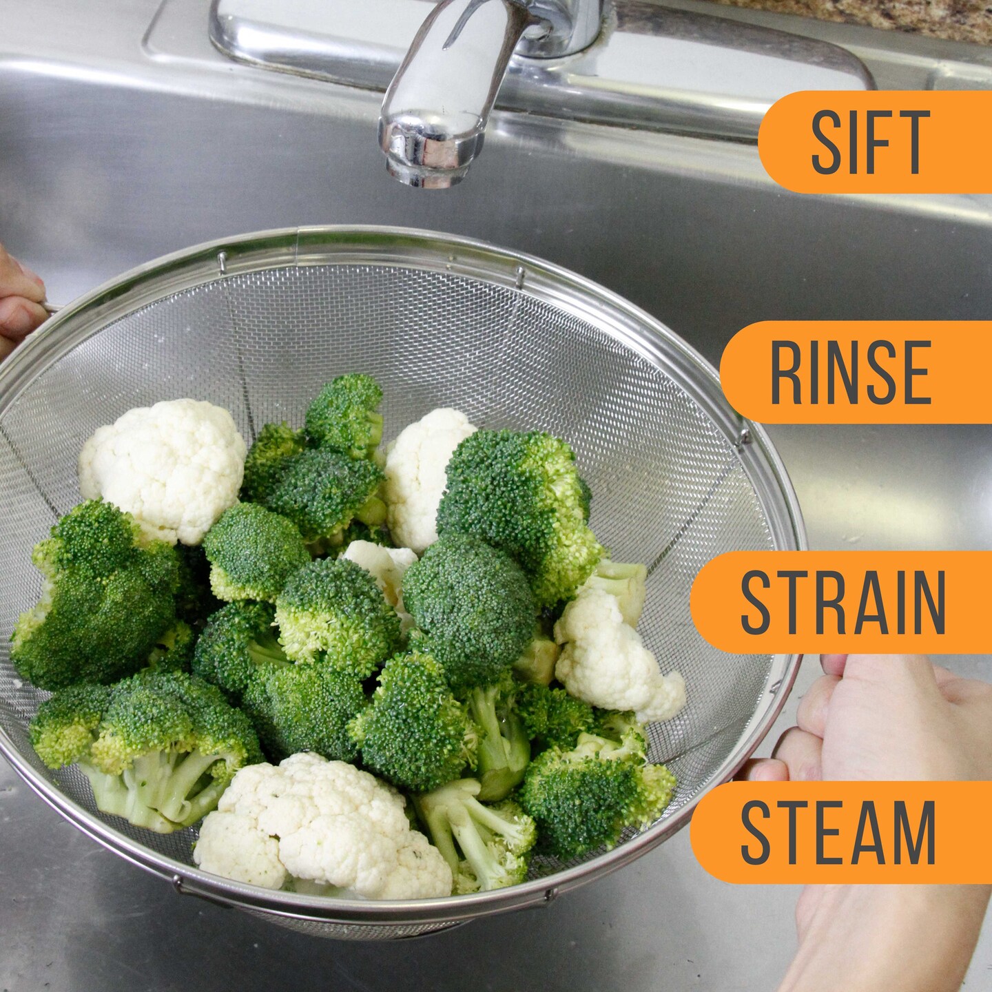 U.S. Kitchen Supply Set of 3 Stainless Steel Colander Strainers Net Baskets - 11", 9.5" & 8.5" Sizes - Colander with Handles & Resting Base - Stainless Steel Sieve, Strainers and Colanders for Kitchen