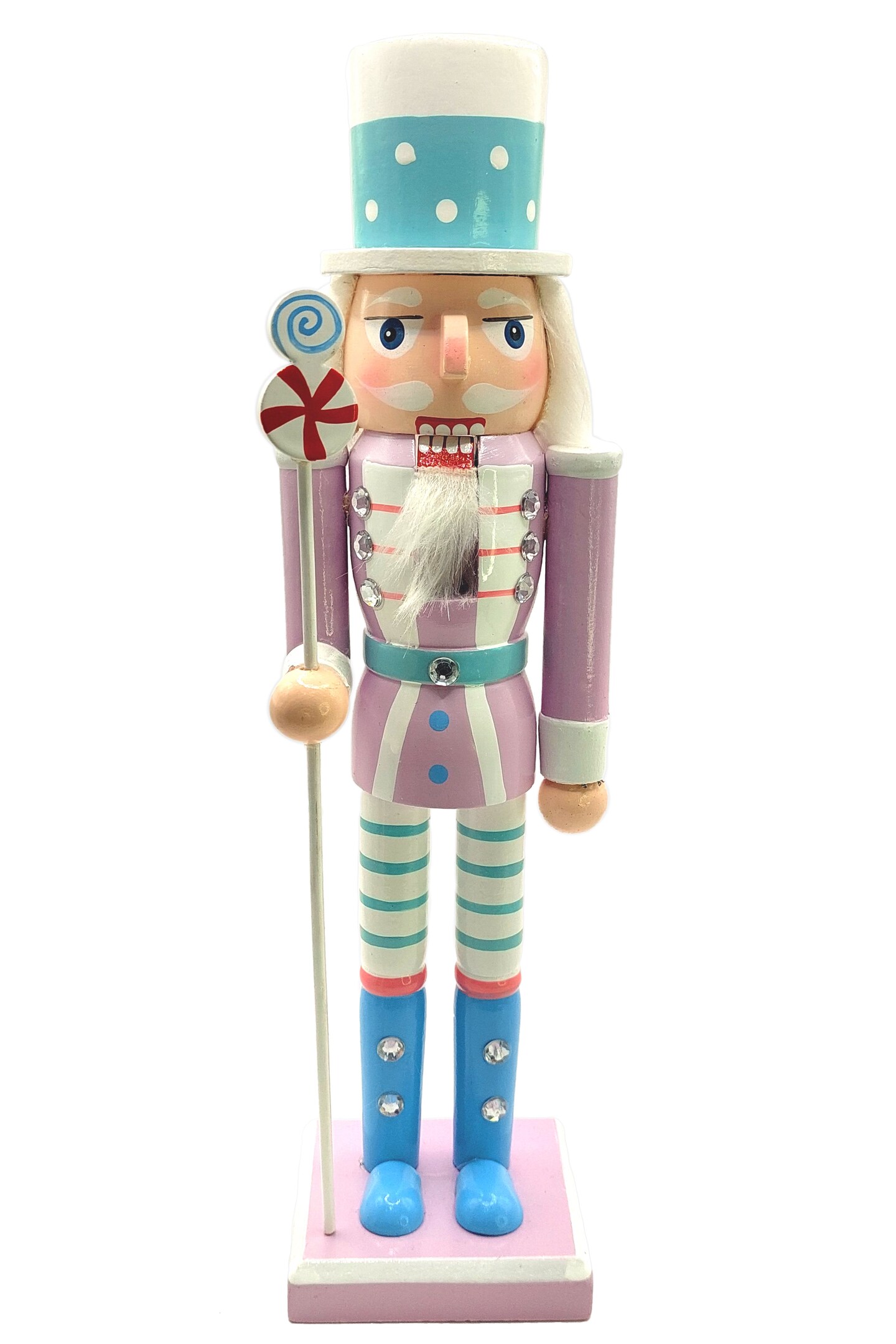 Christmas Nutcracker. Wizardi Classic Wooden Festive Decoration F07M14-30-N01703 purple stand