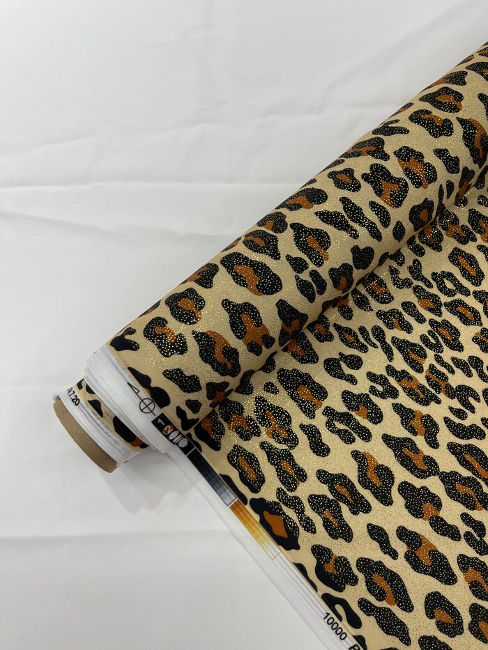 1 Yard Black Milliskin Leopard Foil Stretch Spandex Fabric 4 Way Flexible Knit 58-60 inches width