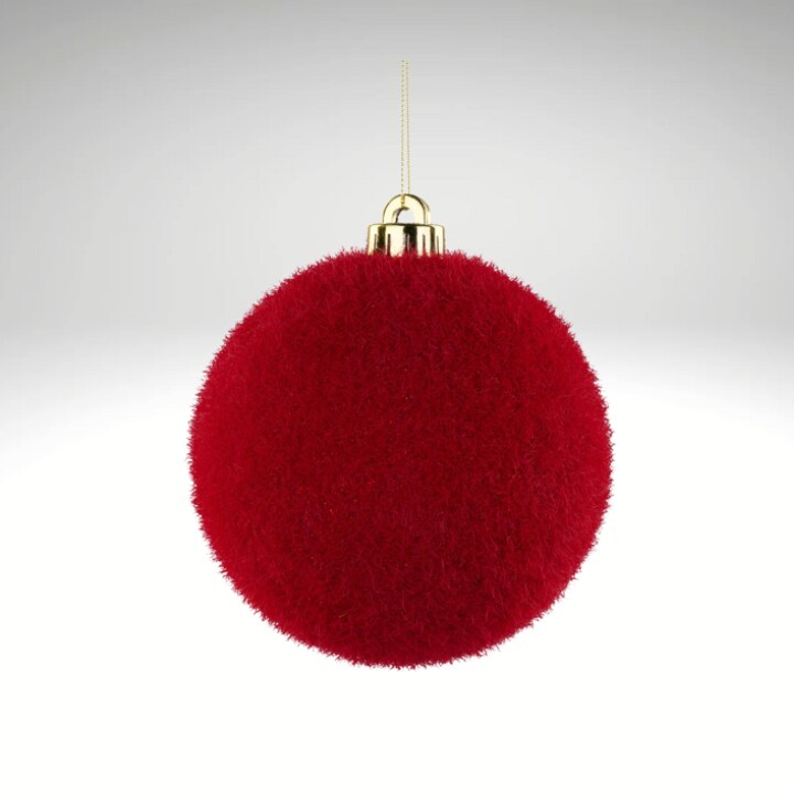 120MM Red Flocked Glitter Ornament | Shatterproof Velvet Ball Ornament-XH950924