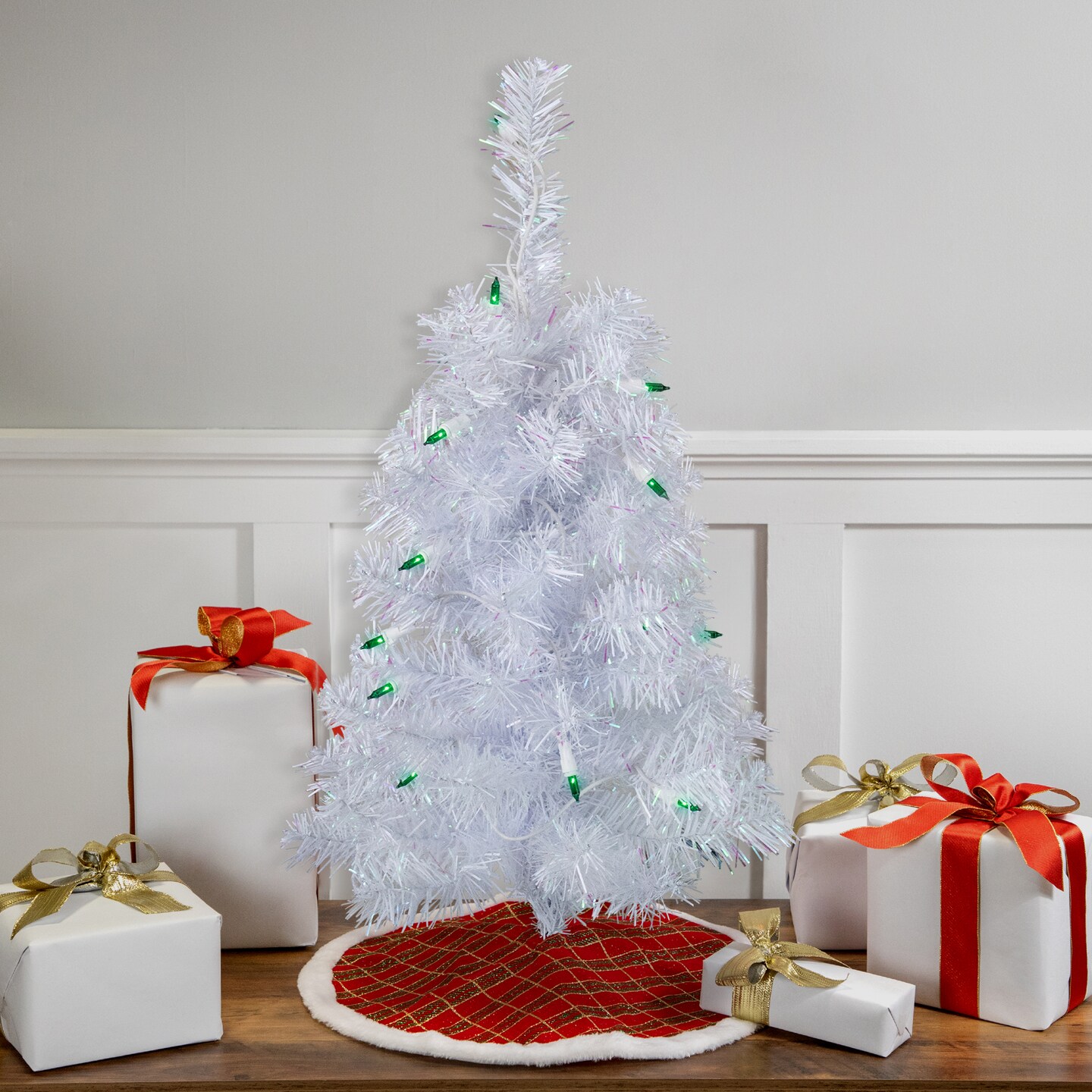 Northlight 2&#x27; Pre-Lit Slim White Artificial Christmas Tree - Green Lights