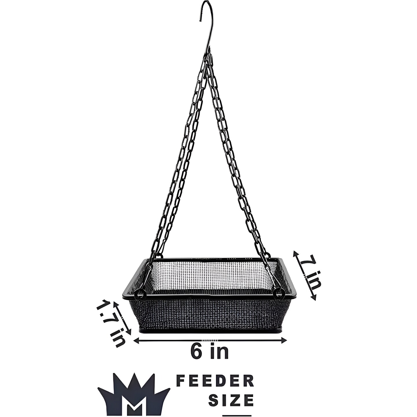 Black Iron Mesh Weatherproof Hanging Bird Feeder Tray with Chain and Perch