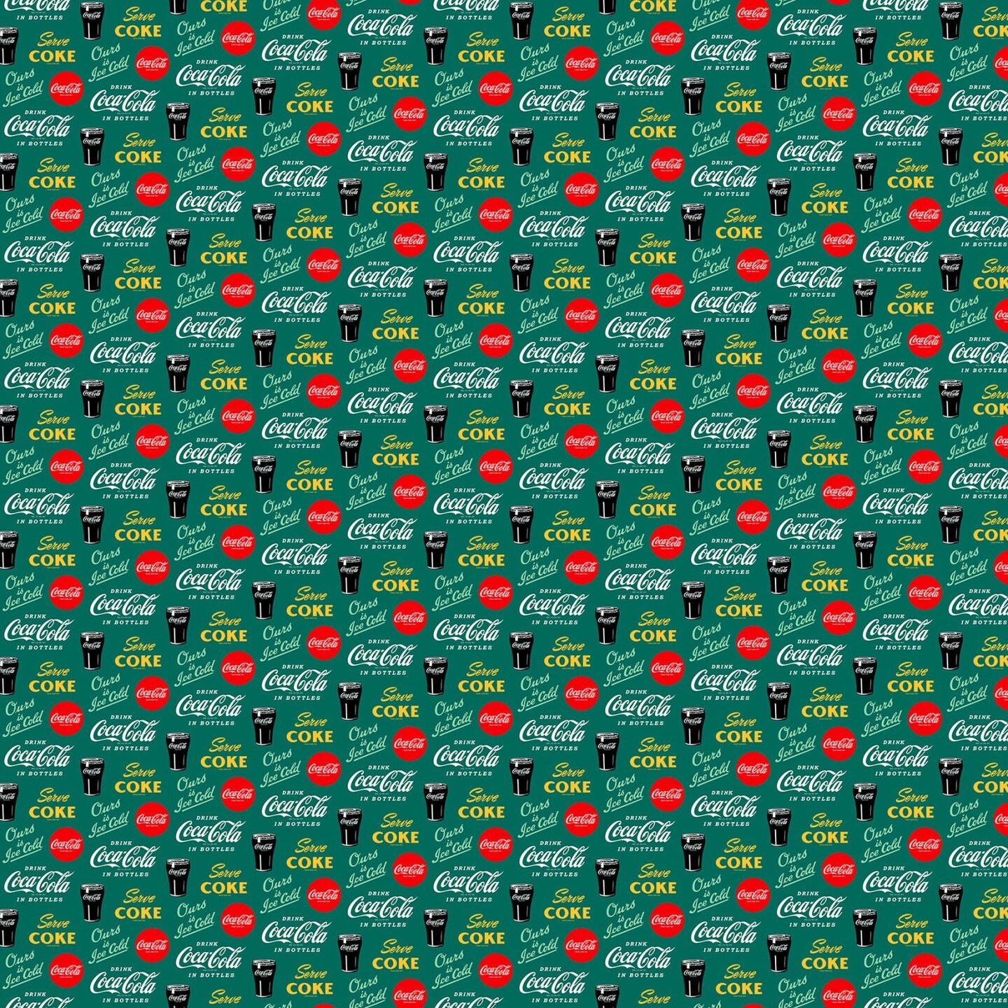 Fabric Northcott Green Coke Sayings Coca Cola by the Quarter Yard CC1006-68