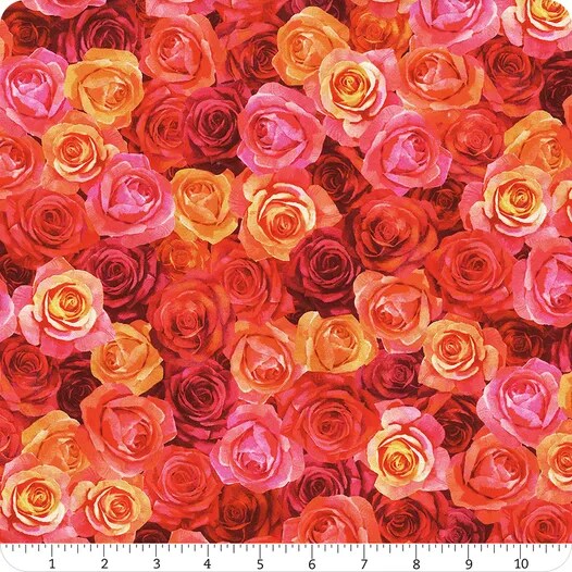 Fabric Hoffman Valentine Rose Flower Shoppe by the Quarter Yard W5476-599