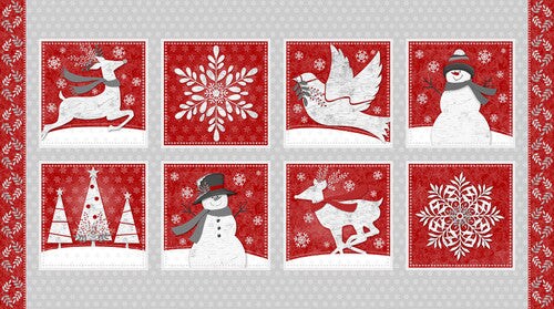 Fabric Henry Glass Red/Gray Blizzard Fun 24" Block Panel 2051-89