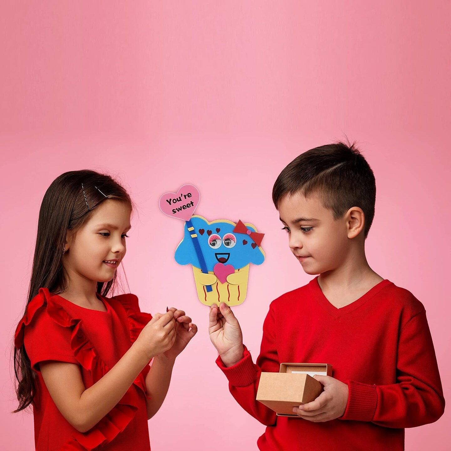 4E's Novelty Valentines Crafts for Kids – Foam Cupcake & Heart Cookie Magnet Kit (Makes 12), Self-Adhesive DIY Craft for Classroom Parties, Individually Wrapped Valentine Activity Bulk Set