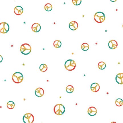 Fabric P & B Textiles White Peace Sign Toss Peace, Love, Pickleball by the Quarter Yard PLPI-6028-W