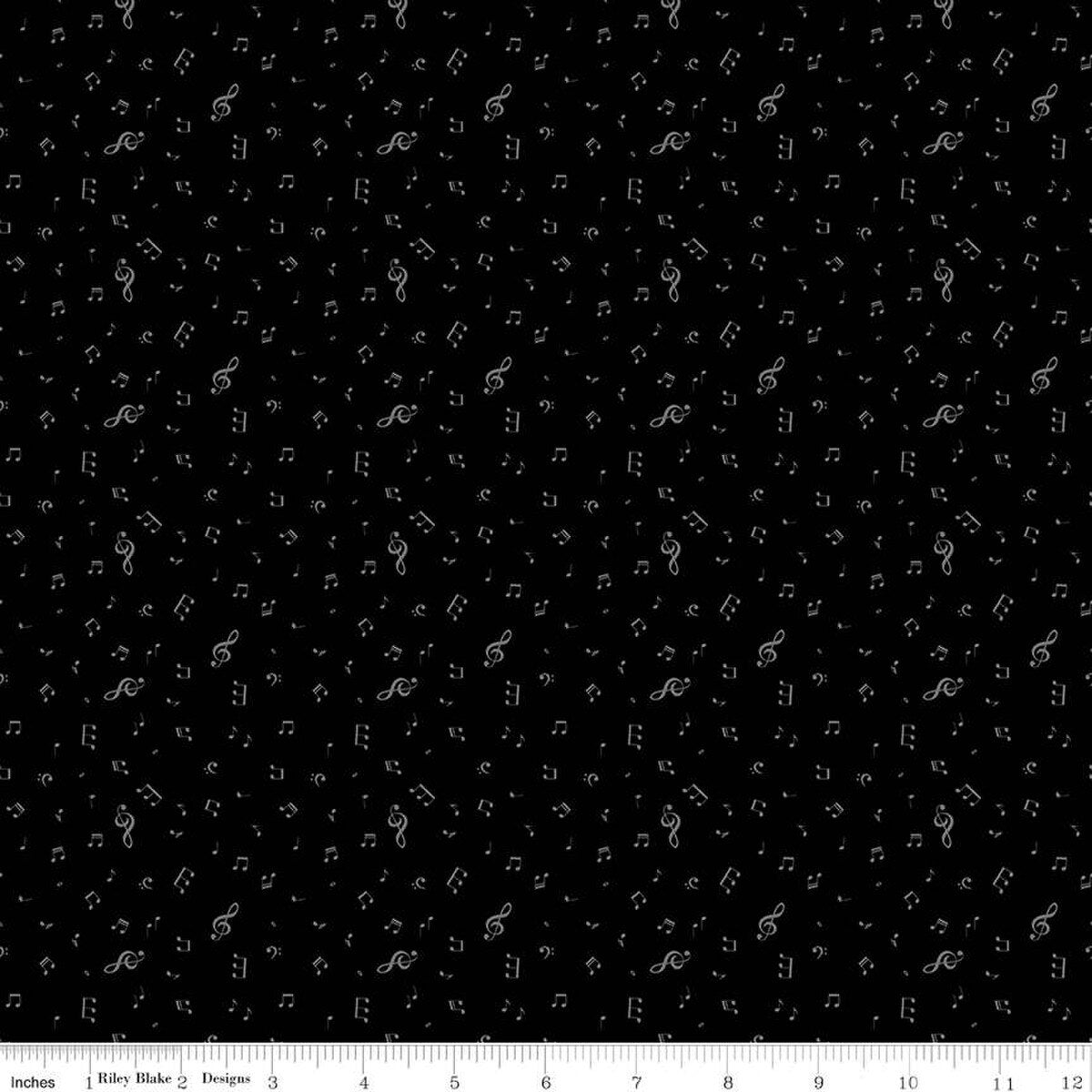 Fabric Riley Blake Black Notes Blackout by the Quarter Yard C16242-BLACK